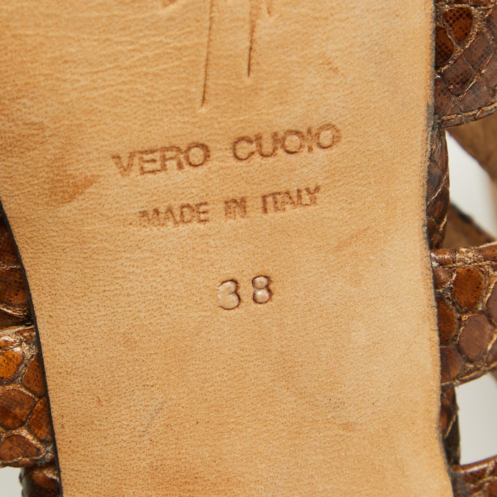 Giuseppe Zanotti Brown/Black Embossed Snakeskin Strappy Sandals Size 38