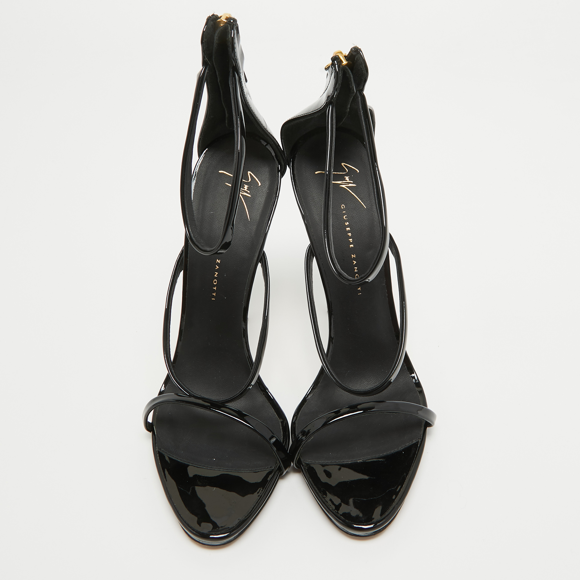 Giuseppe Zanotti Black Patent Leather Harmony Sandals Size 39
