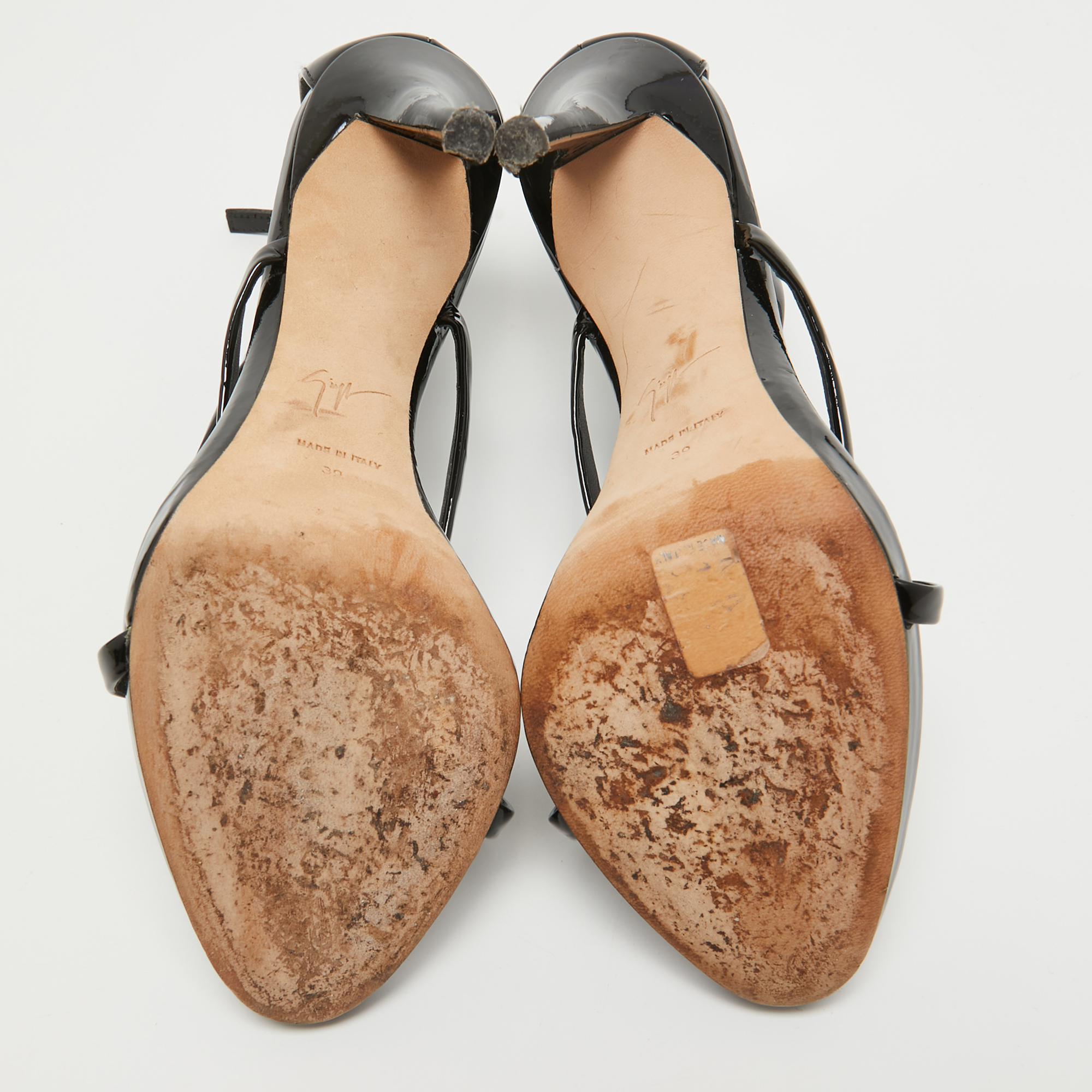 Giuseppe Zanotti Black Patent Leather Harmony Sandals Size 39
