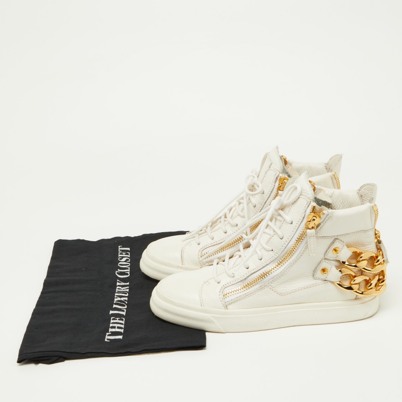 Giuseppe Zanotti White Leather Chain Detail High Top Sneakers Size 37