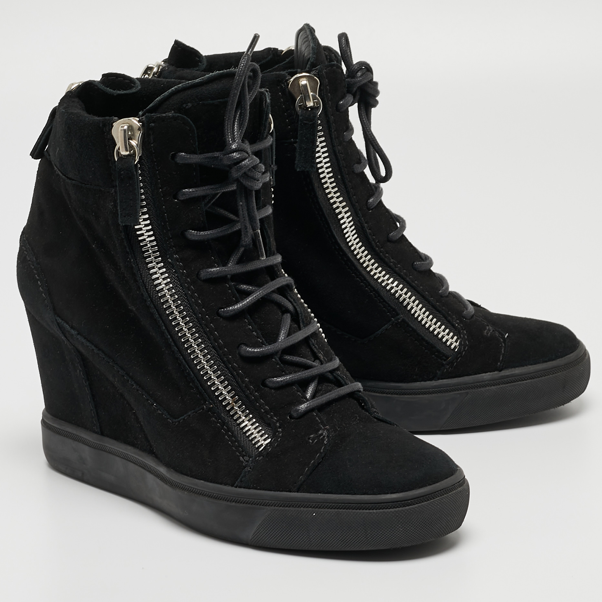 Giuseppe Zanotti Black Suede High Top Wedge Sneakers Size 40