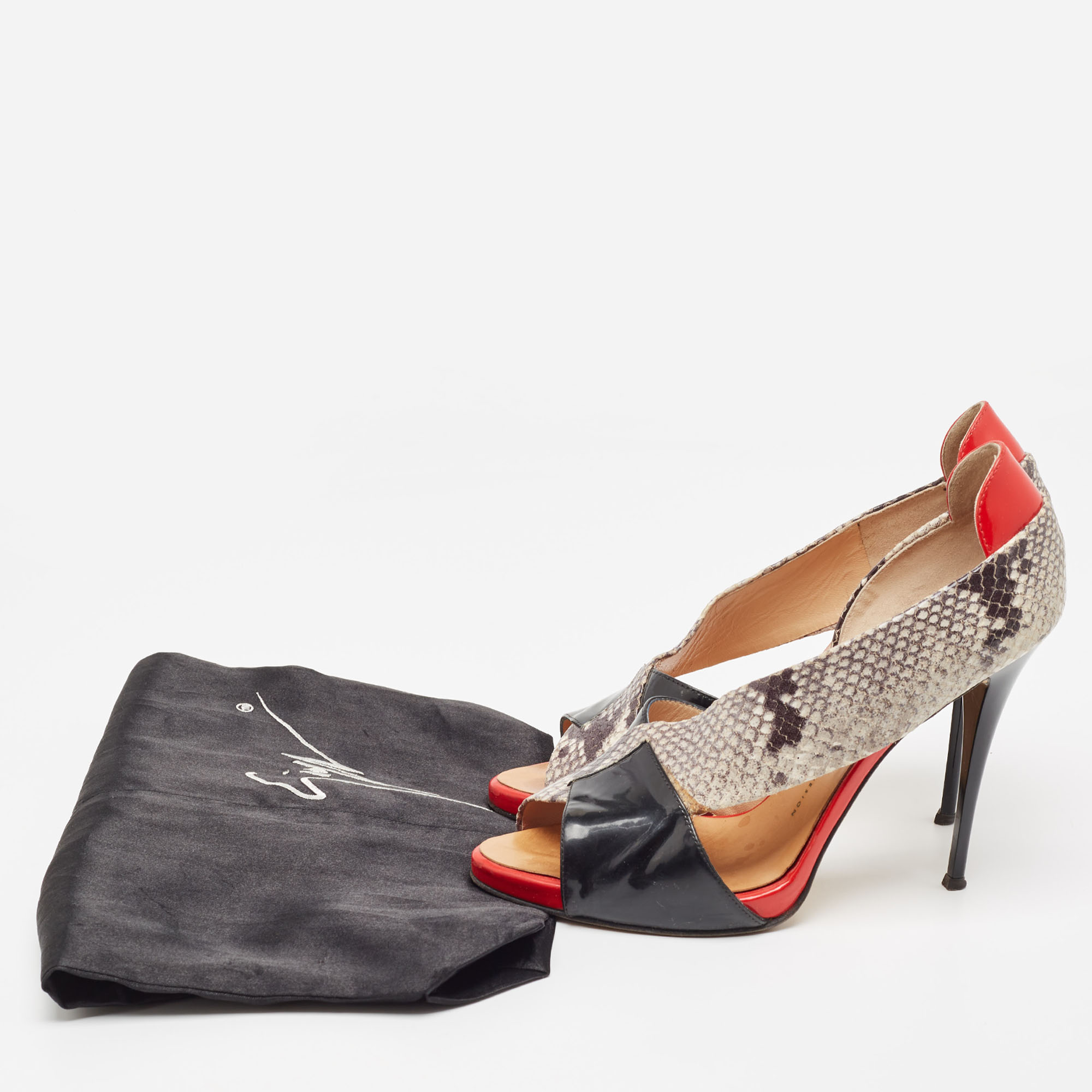 Giuseppe Zanotti Tricolor Embossed Snakeskin And Patent Leather Open Toe D'orsay Pumps Size 40.5