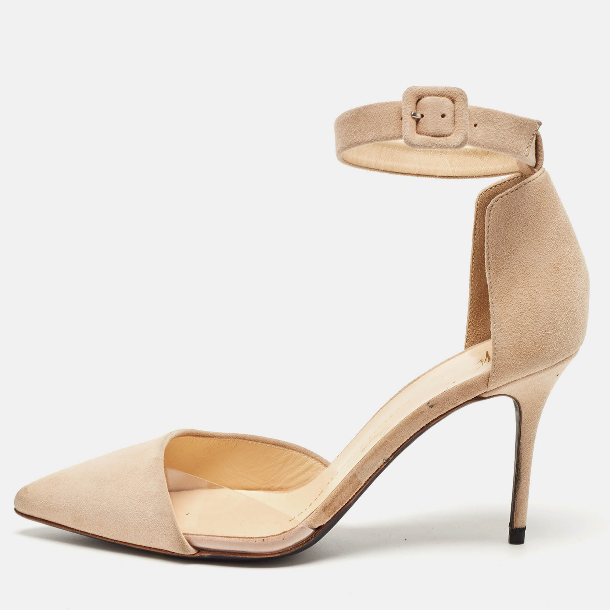 Giuseppe zanotti beige suede and pvc d'orsay pumps size 36.5