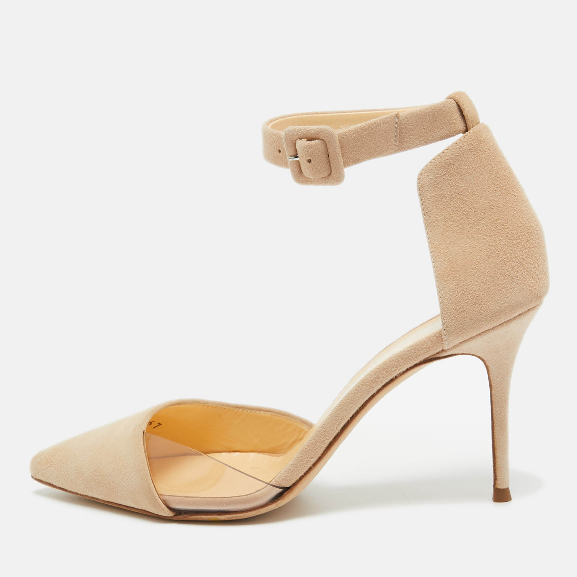 Giuseppe zanotti beige suede and pvc ankle strap pumps size 36