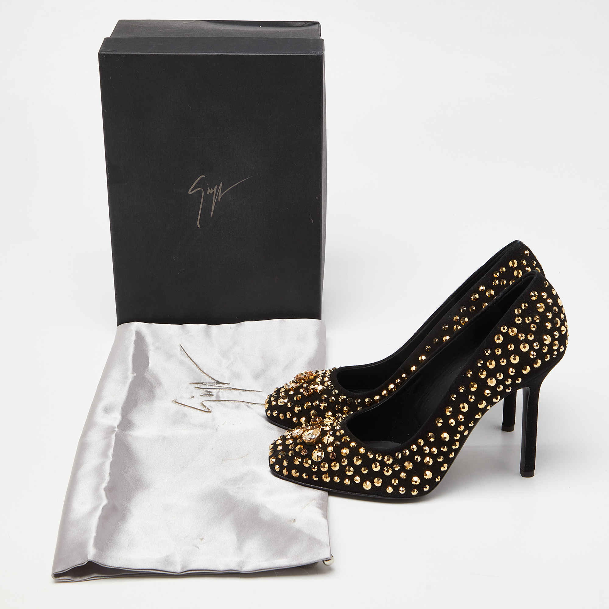 Giuseppe Zanotti Black Suede Crystal Embellished Pumps Size 41