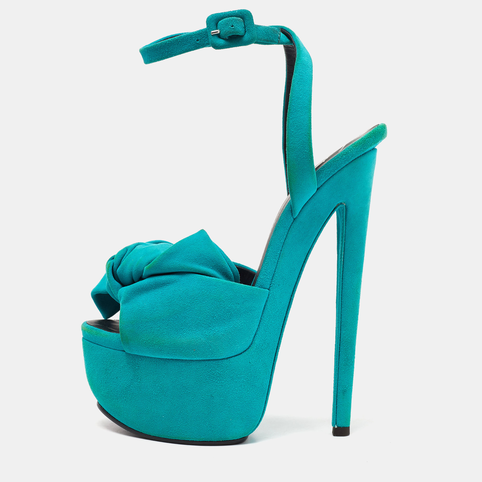 Giuseppe zanotti blue suede bow platform sandals size 36