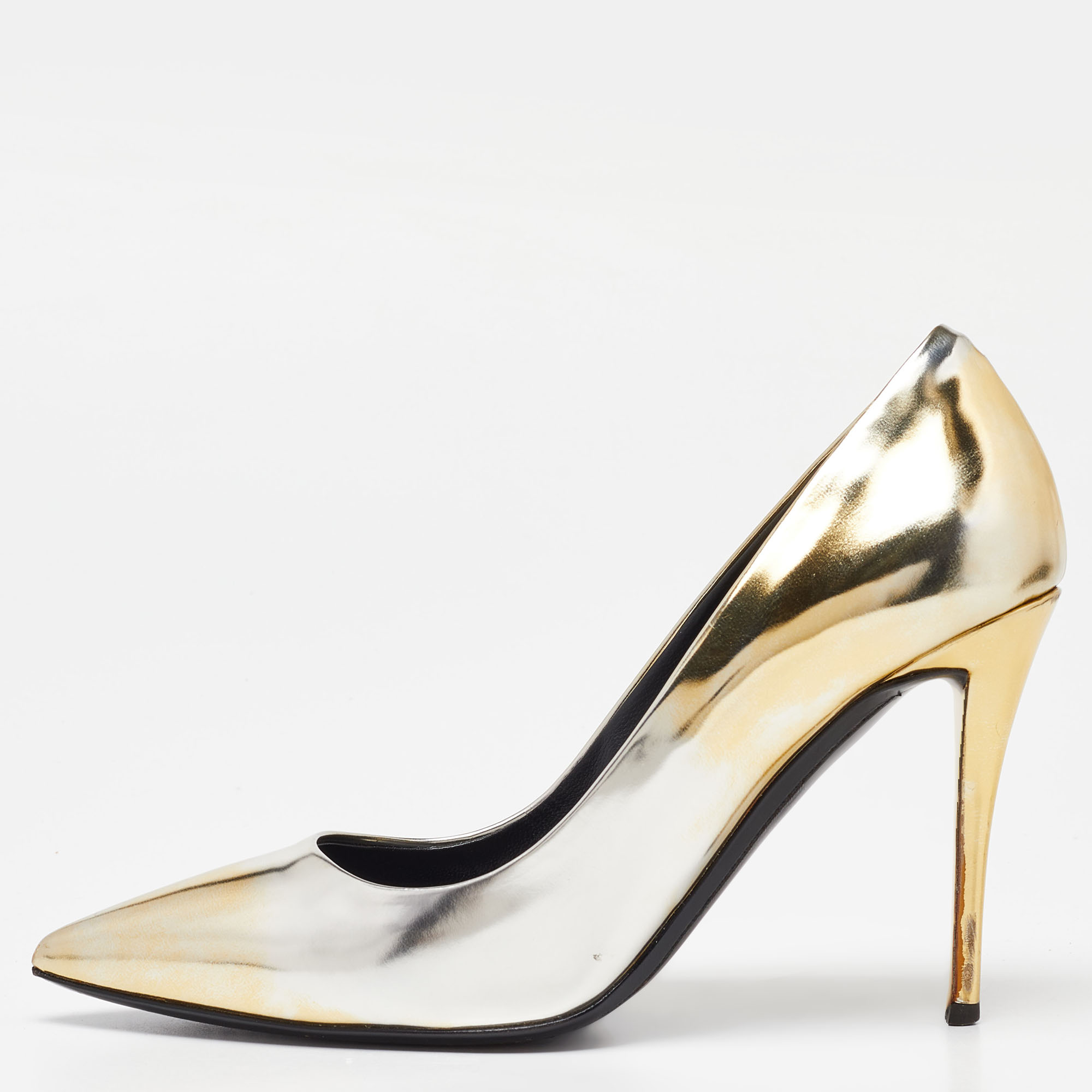 Giuseppe zanotti gold/silver leather pointed toe pumps size 35
