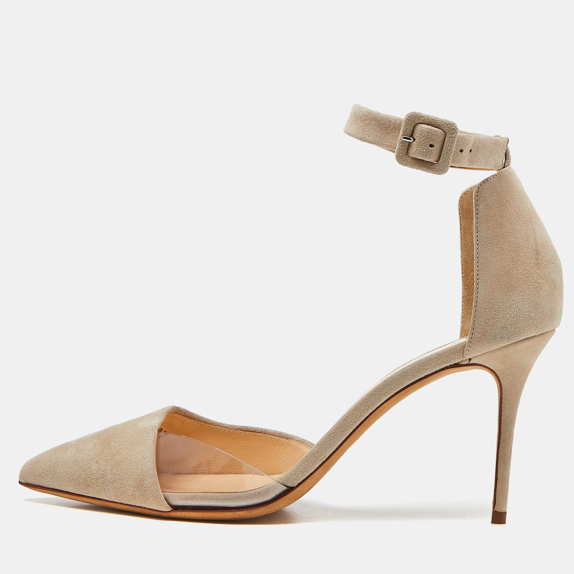 Giuseppe zanotti beige suede and pvc ankle strap d'orsay pumps size 39