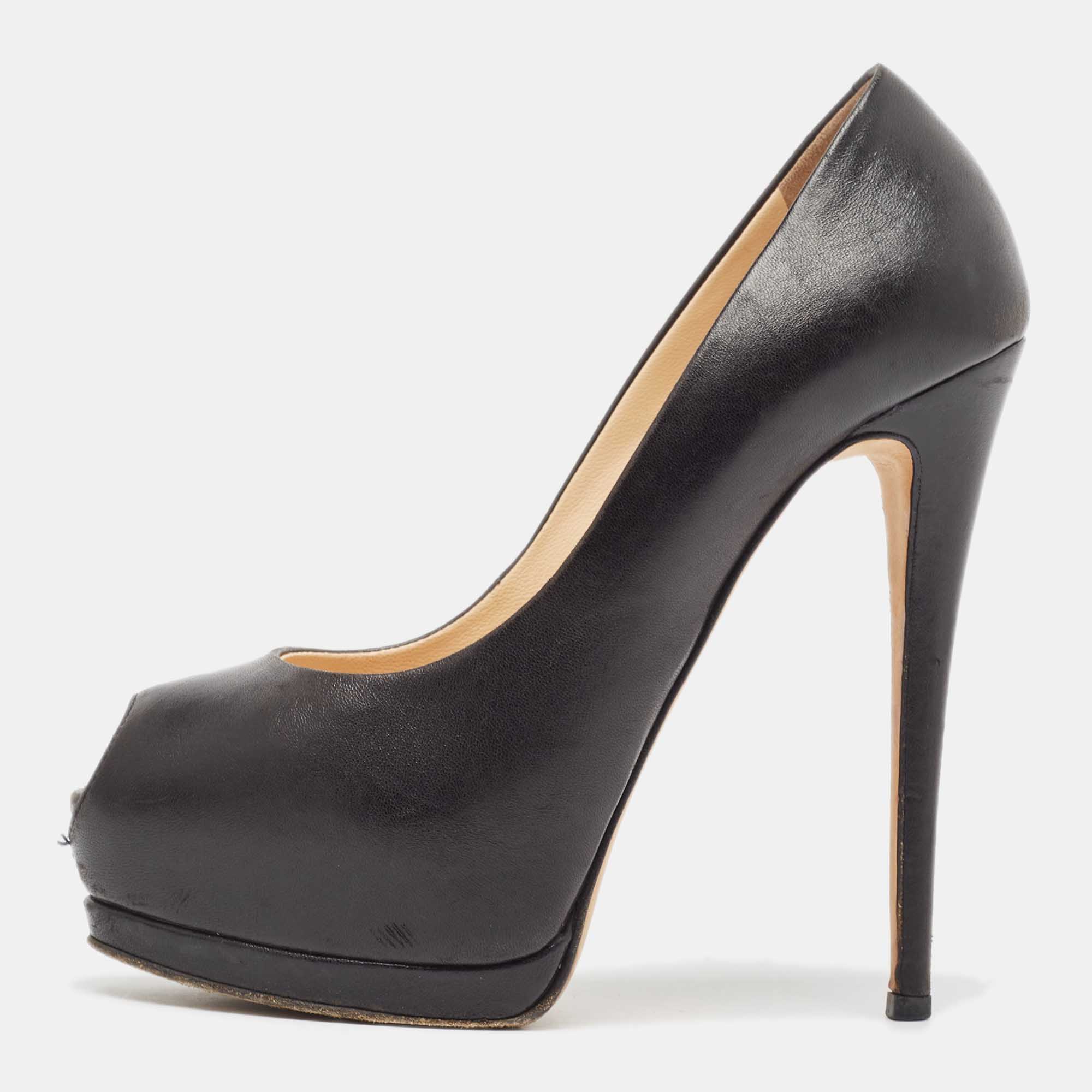 Giuseppe zanotti black leather peep toe pumps size 37.5