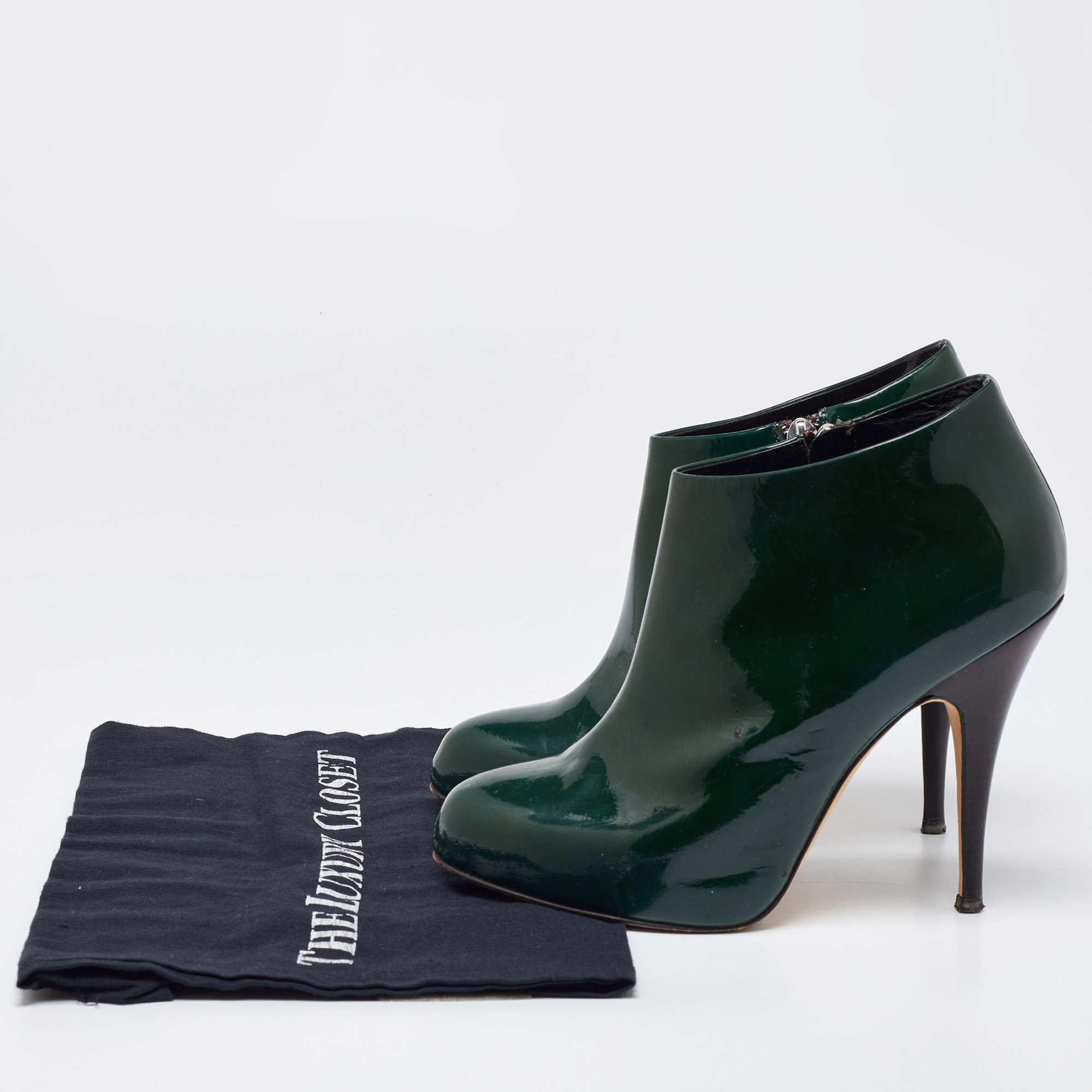 Giuseppe Zanotti Dark Green Patent Leather Ankle Booties Size 38.5