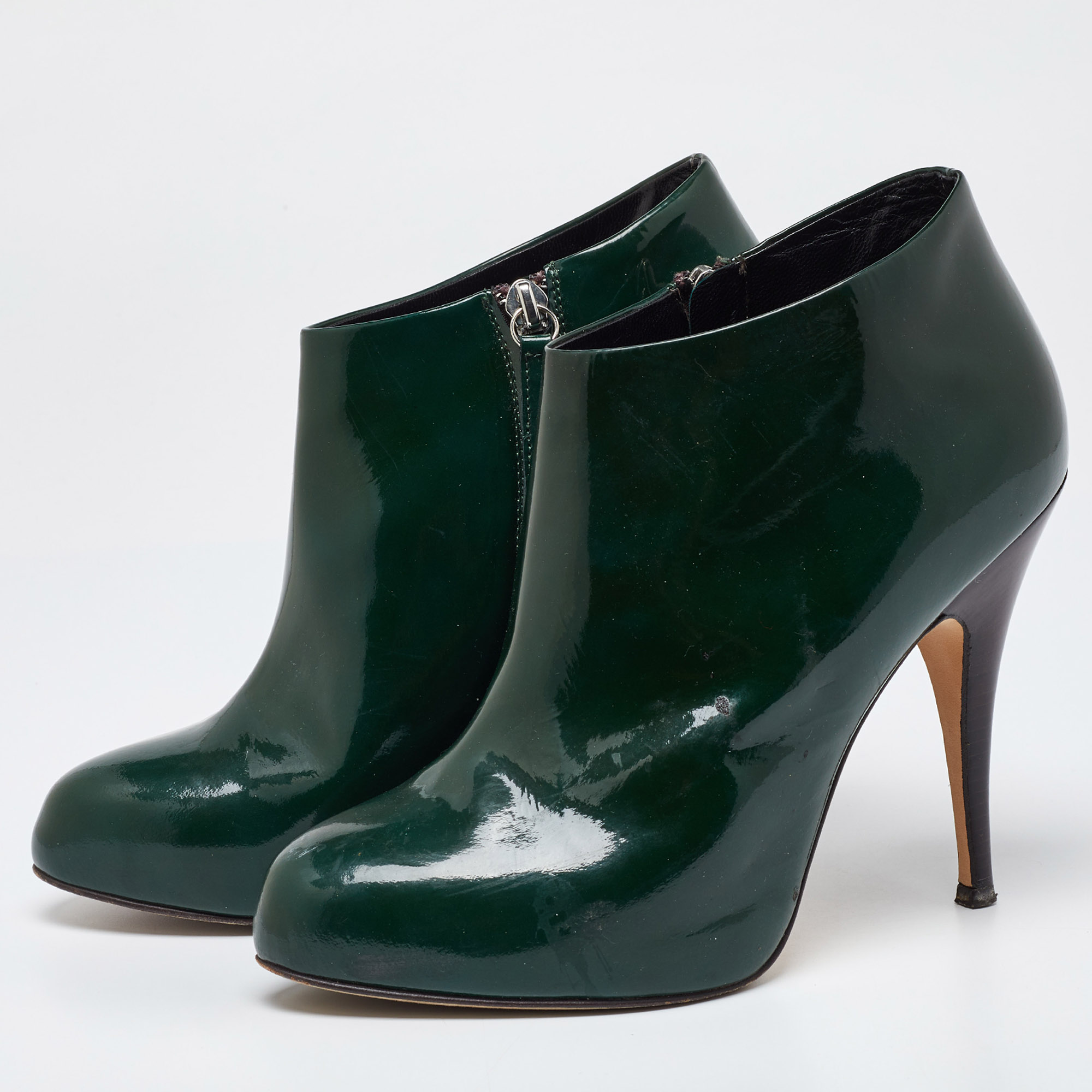 Giuseppe Zanotti Dark Green Patent Leather Ankle Booties Size 38.5