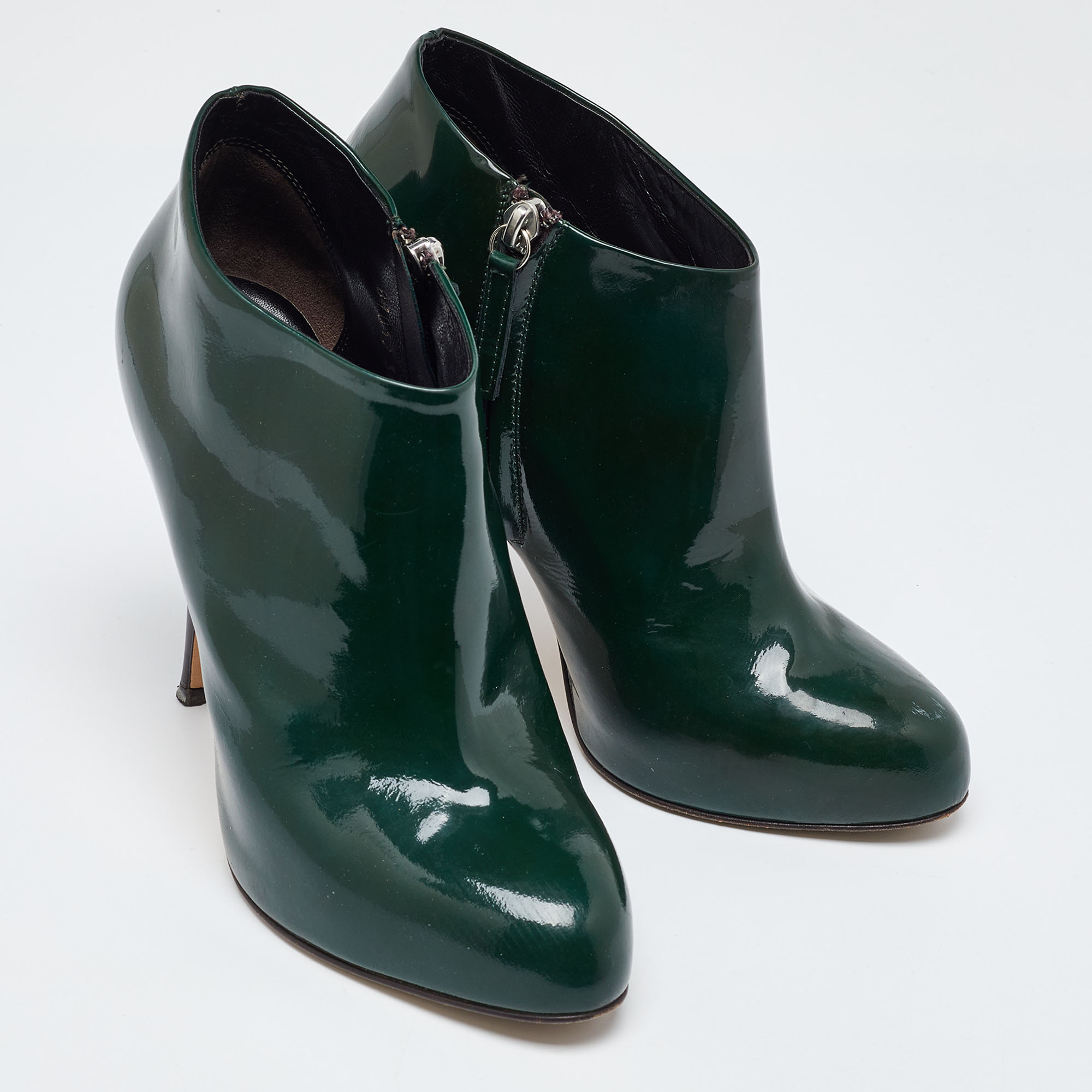 Giuseppe Zanotti Dark Green Patent Leather Ankle Booties Size 38.5