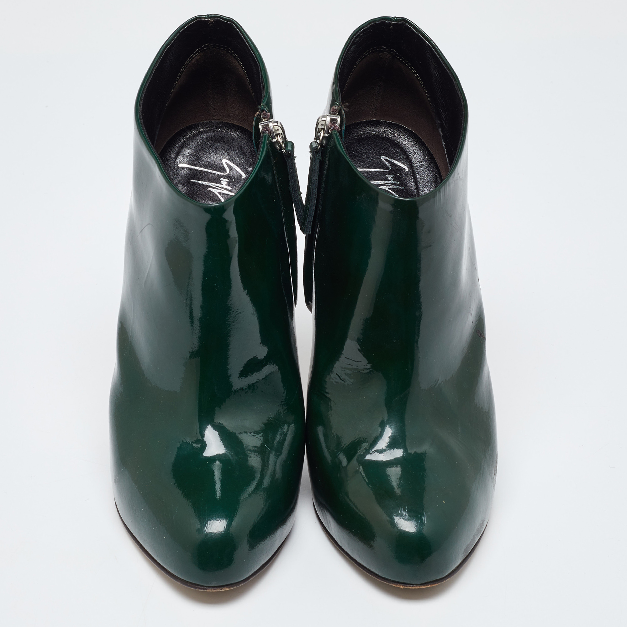 Giuseppe Zanotti Dark Green Patent Leather Ankle Booties Size 38.5