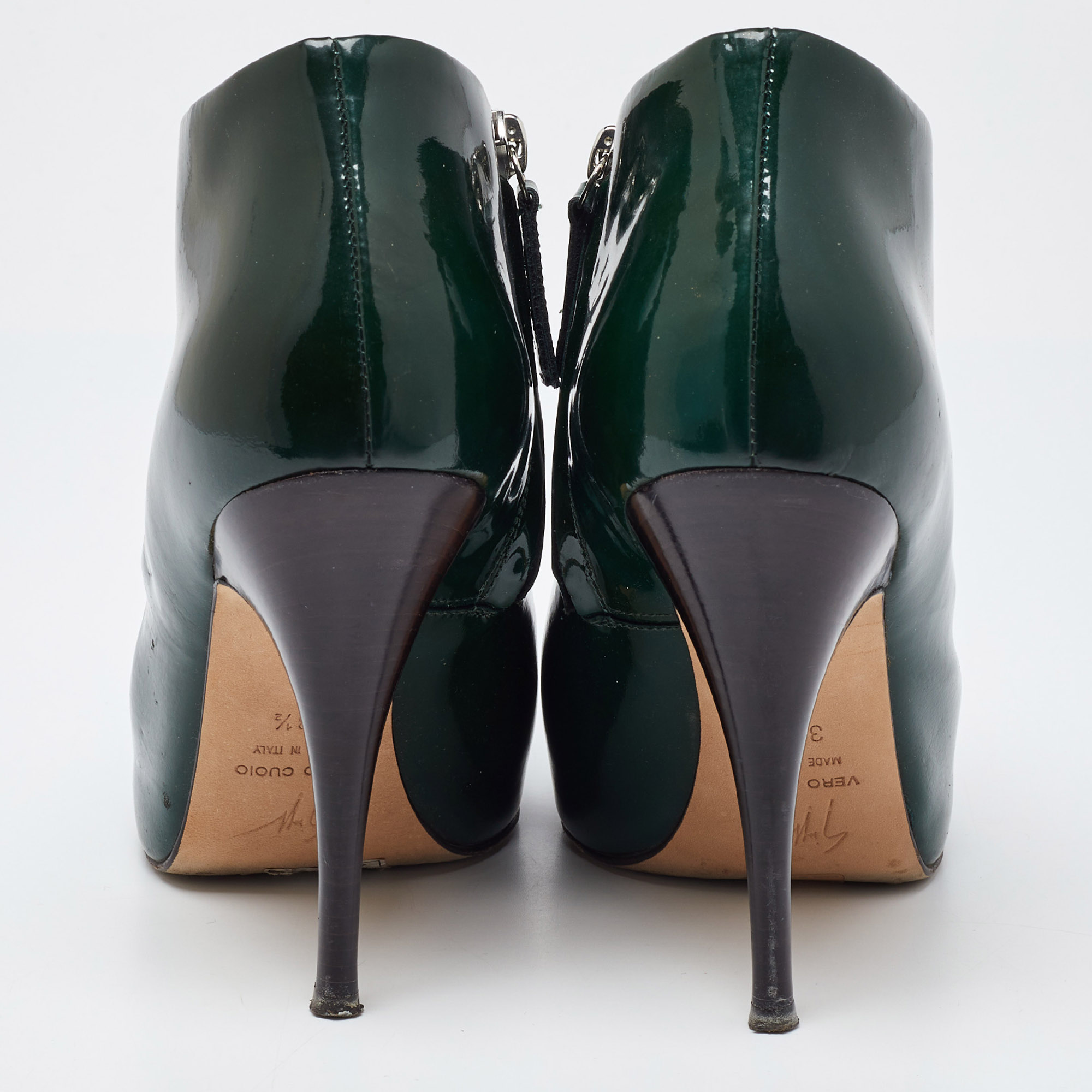 Giuseppe Zanotti Dark Green Patent Leather Ankle Booties Size 38.5