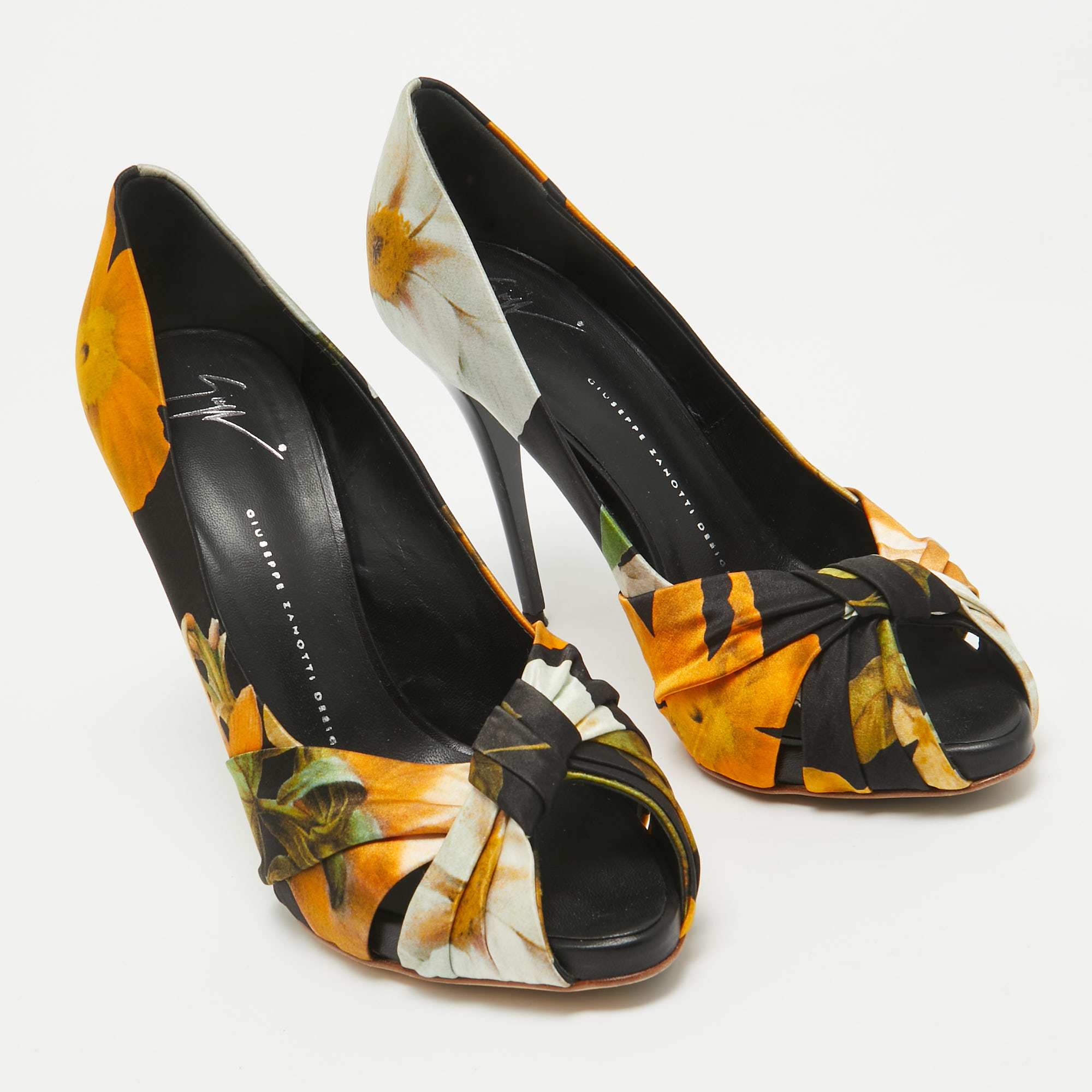 Giuseppe Zanotti Multicolor Satin Floral Silk Peep Toe Pumps Size 40