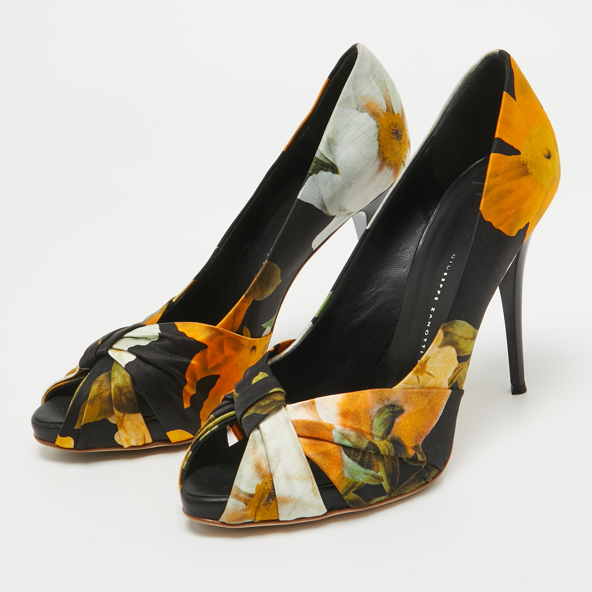 Giuseppe Zanotti Multicolor Satin Floral Silk Peep Toe Pumps Size 40