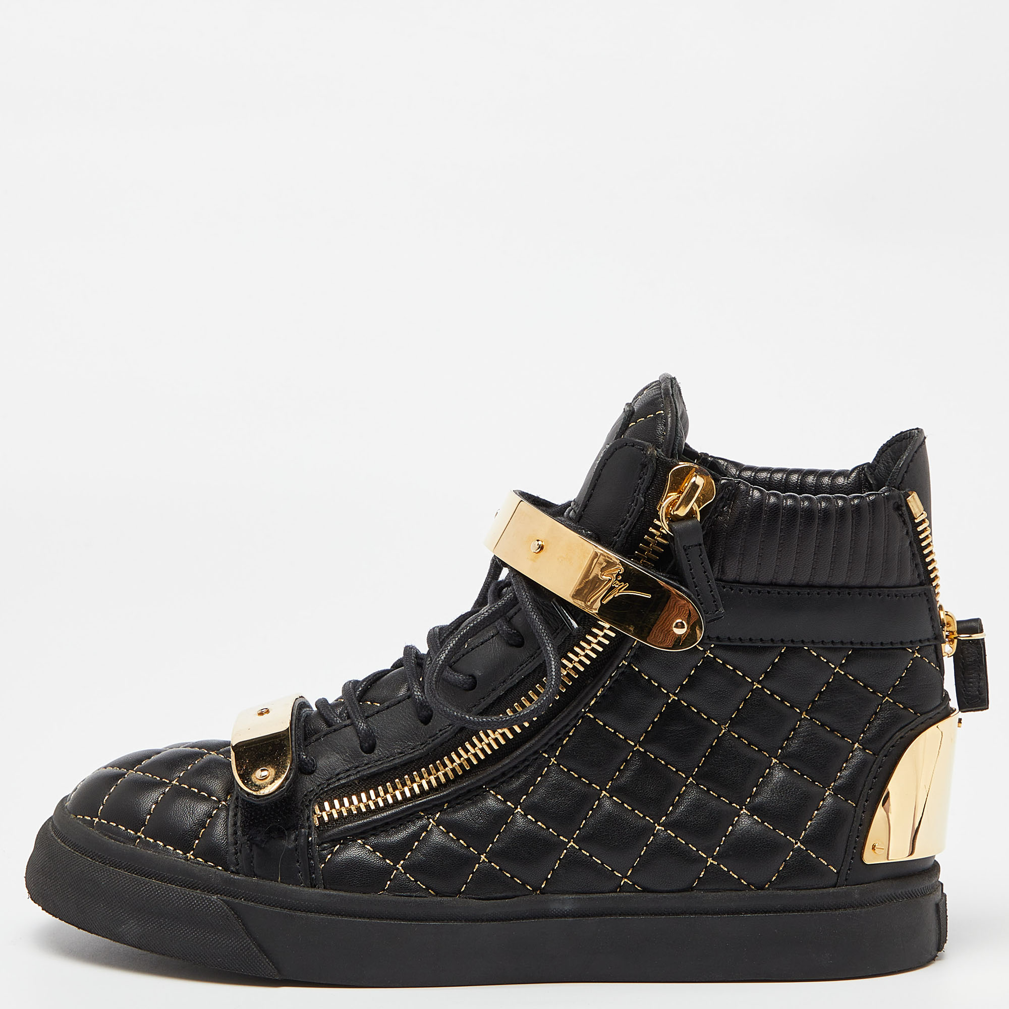 Giuseppe zanotti black quilted leather coby high top sneakers size 38.5