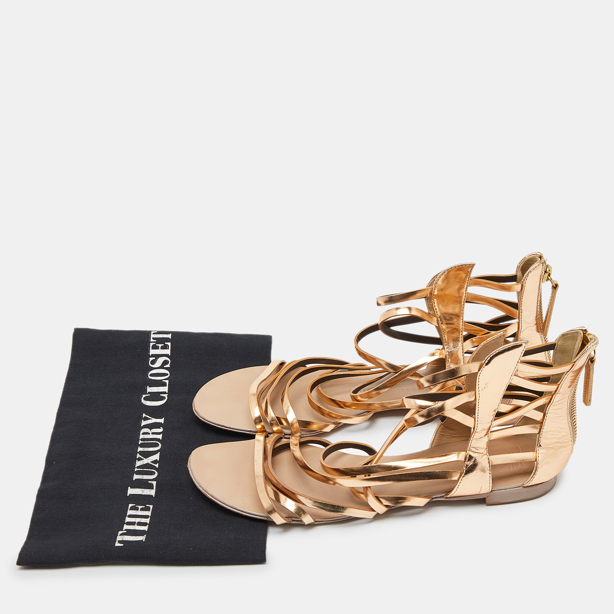 Giuseppe Zanotti Gold Leather Ankle Cuff Flat Sandals Size 38.5