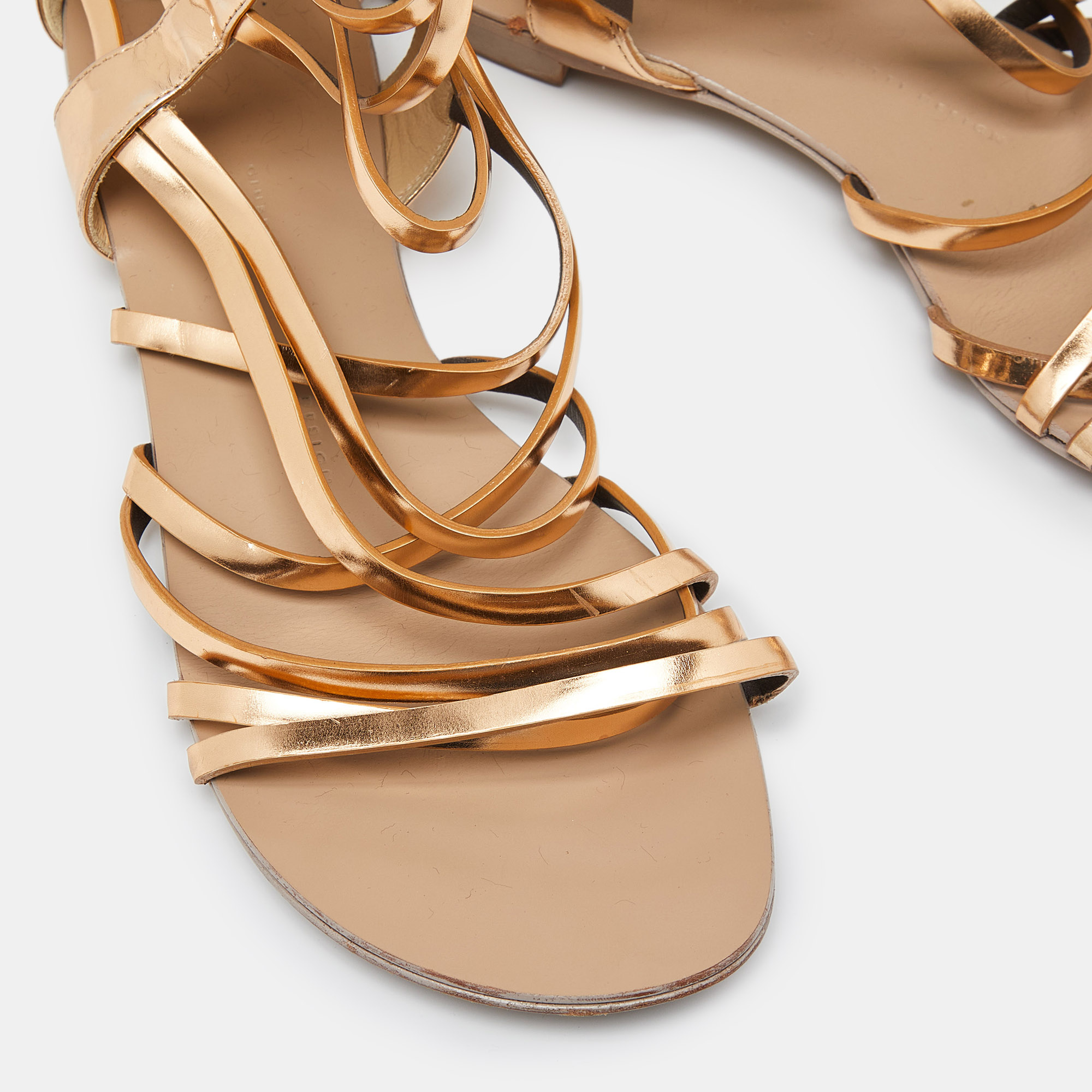 Giuseppe Zanotti Gold Leather Ankle Cuff Flat Sandals Size 38.5