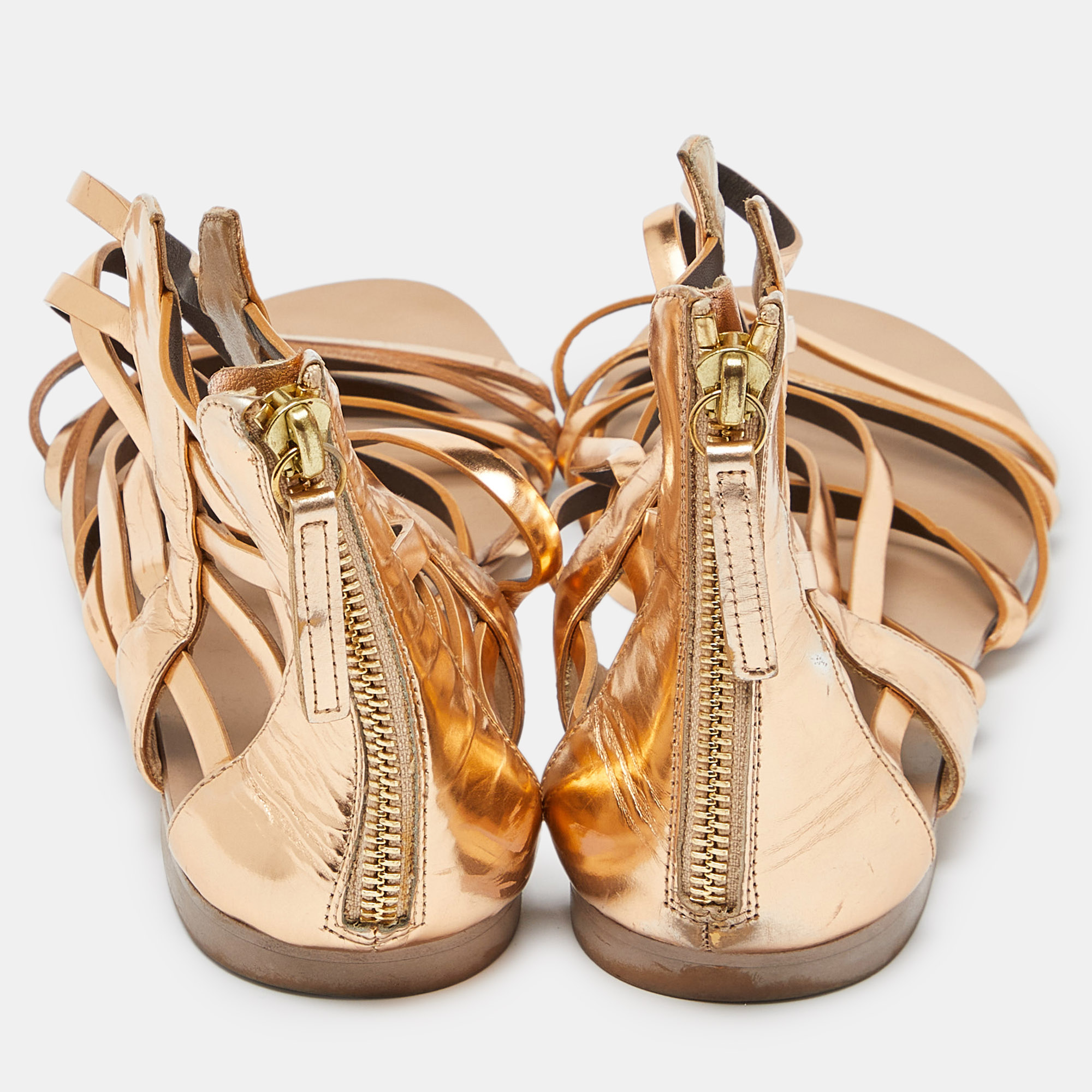 Giuseppe Zanotti Gold Leather Ankle Cuff Flat Sandals Size 38.5