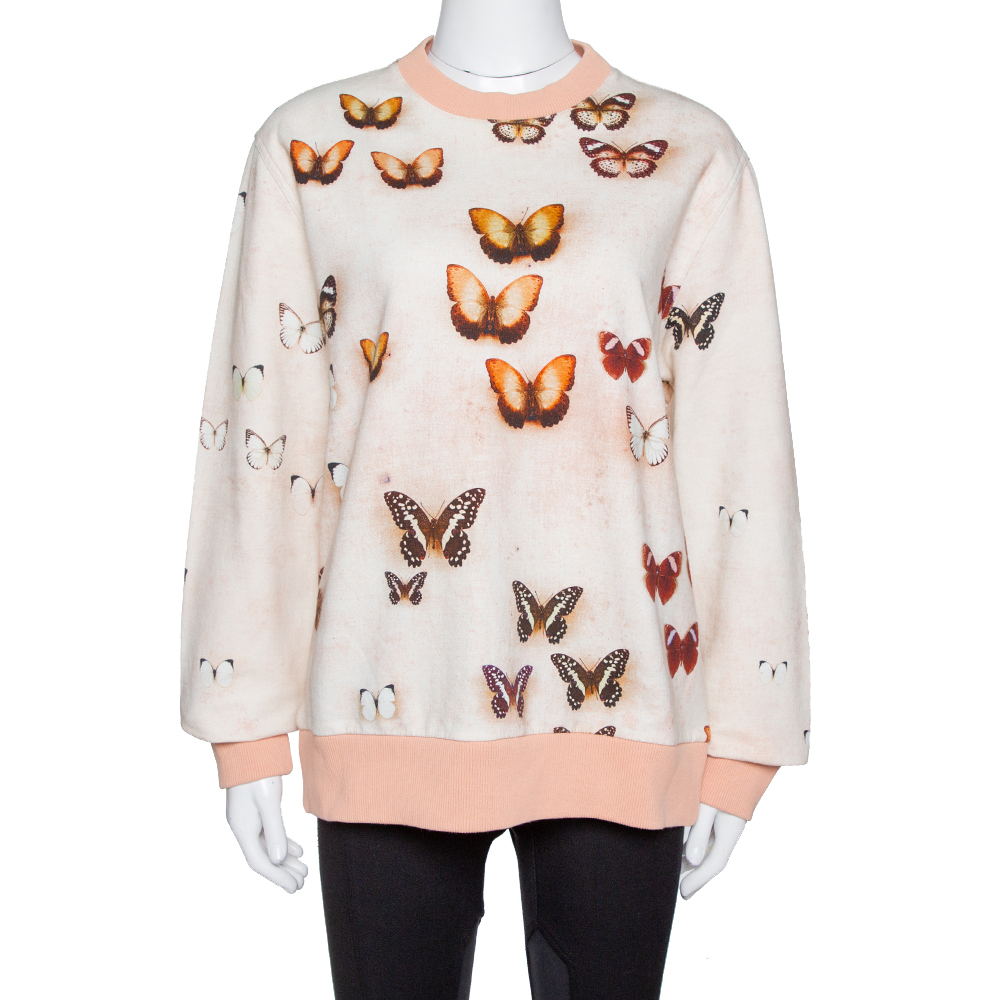 Image of Givenchy Peach Butterfly Print Cotton Crew Neck Jumper M