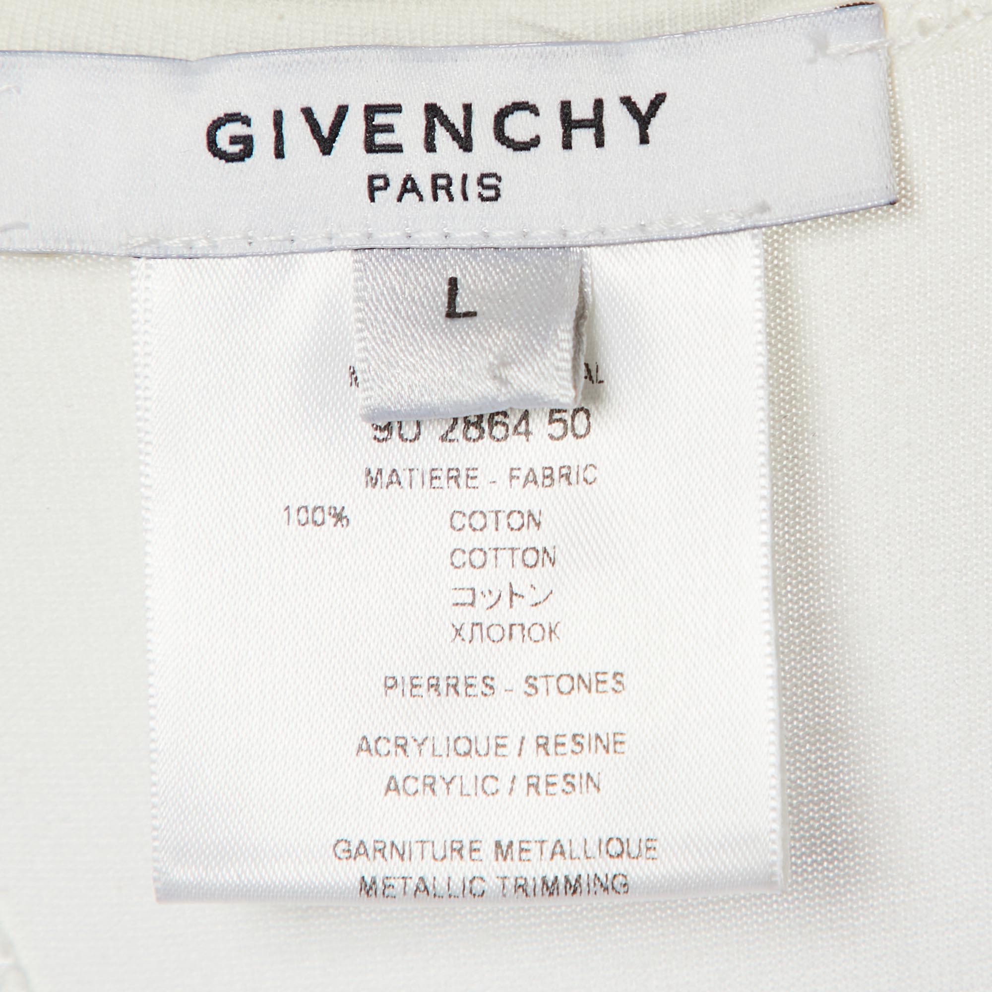 Givenchy White Printed Embellished Tank Mini Dress & Black Overlay T-Shirt L