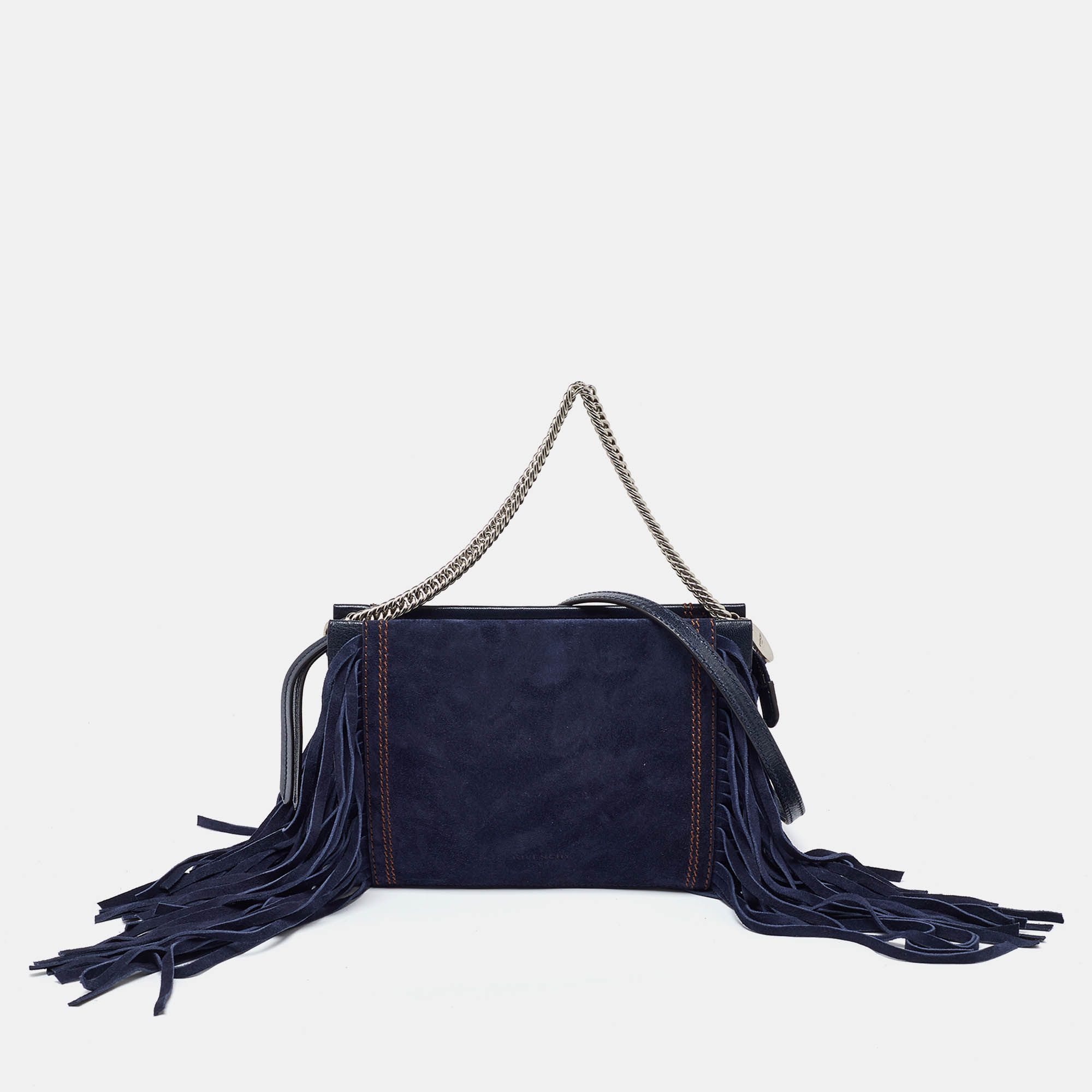 Givenchy navy blue leather and suede fringe crossbody bag