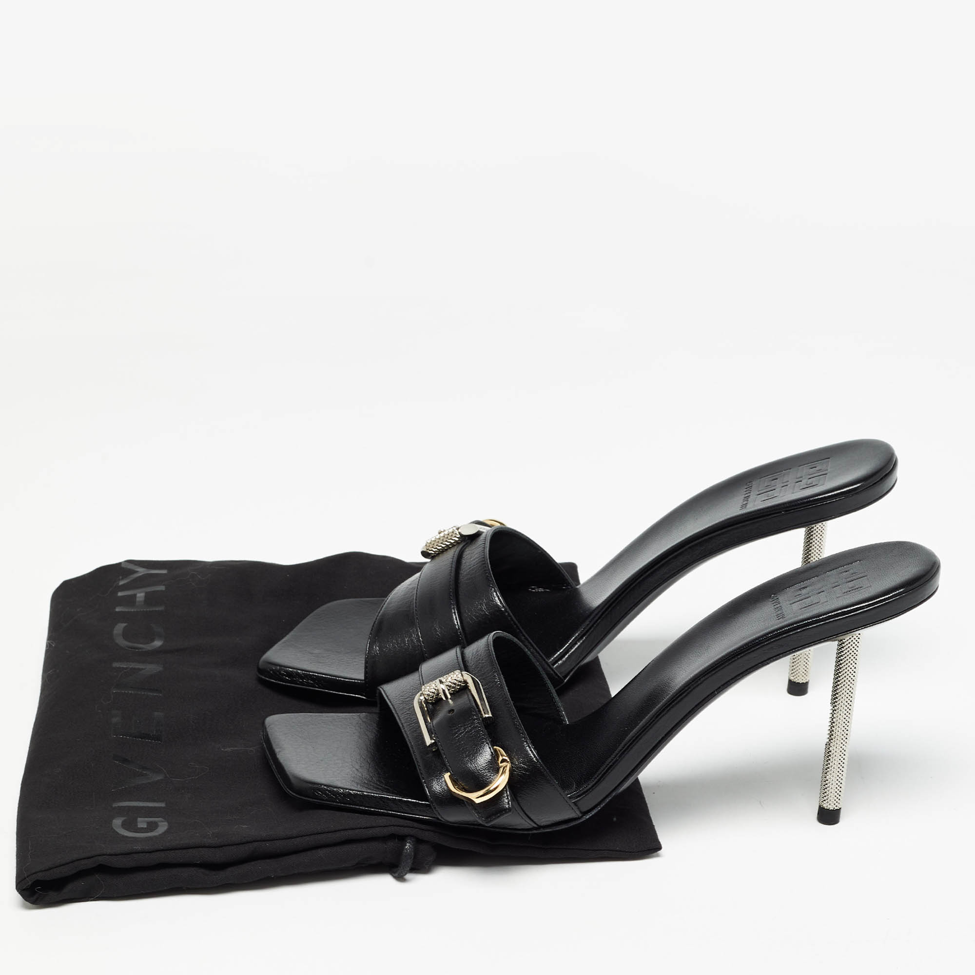 Givenchy Black Leather Voyou Slide Sandals Size 38