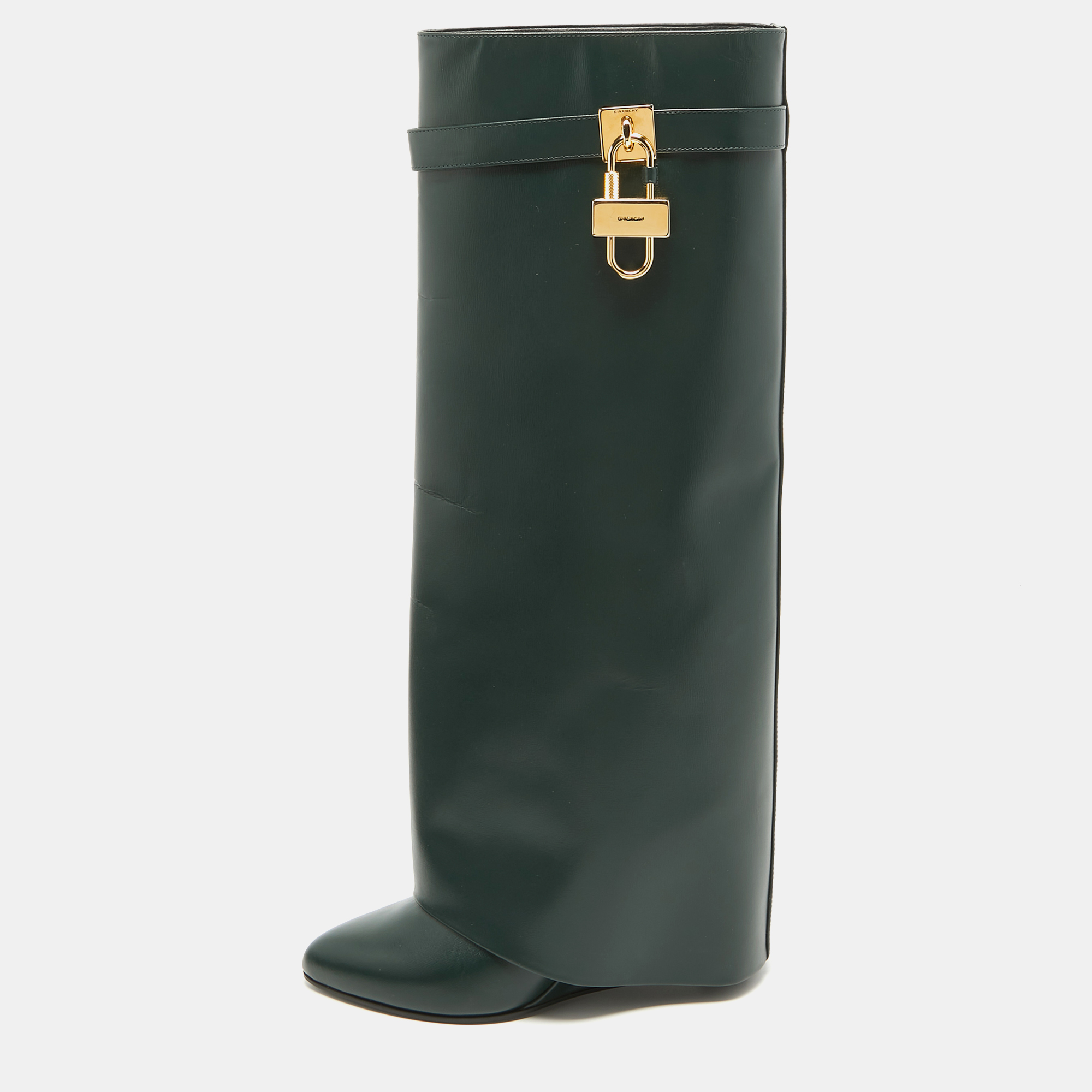 

Givenchy Green Leather Shark Lock Wedge Knee Length Boots Size