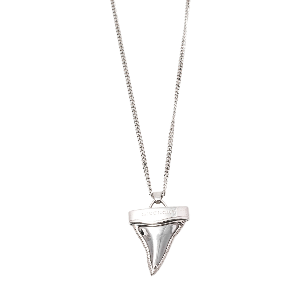 Givenchy Silver Tone Shark Tooth Pendant Double Chain Necklace