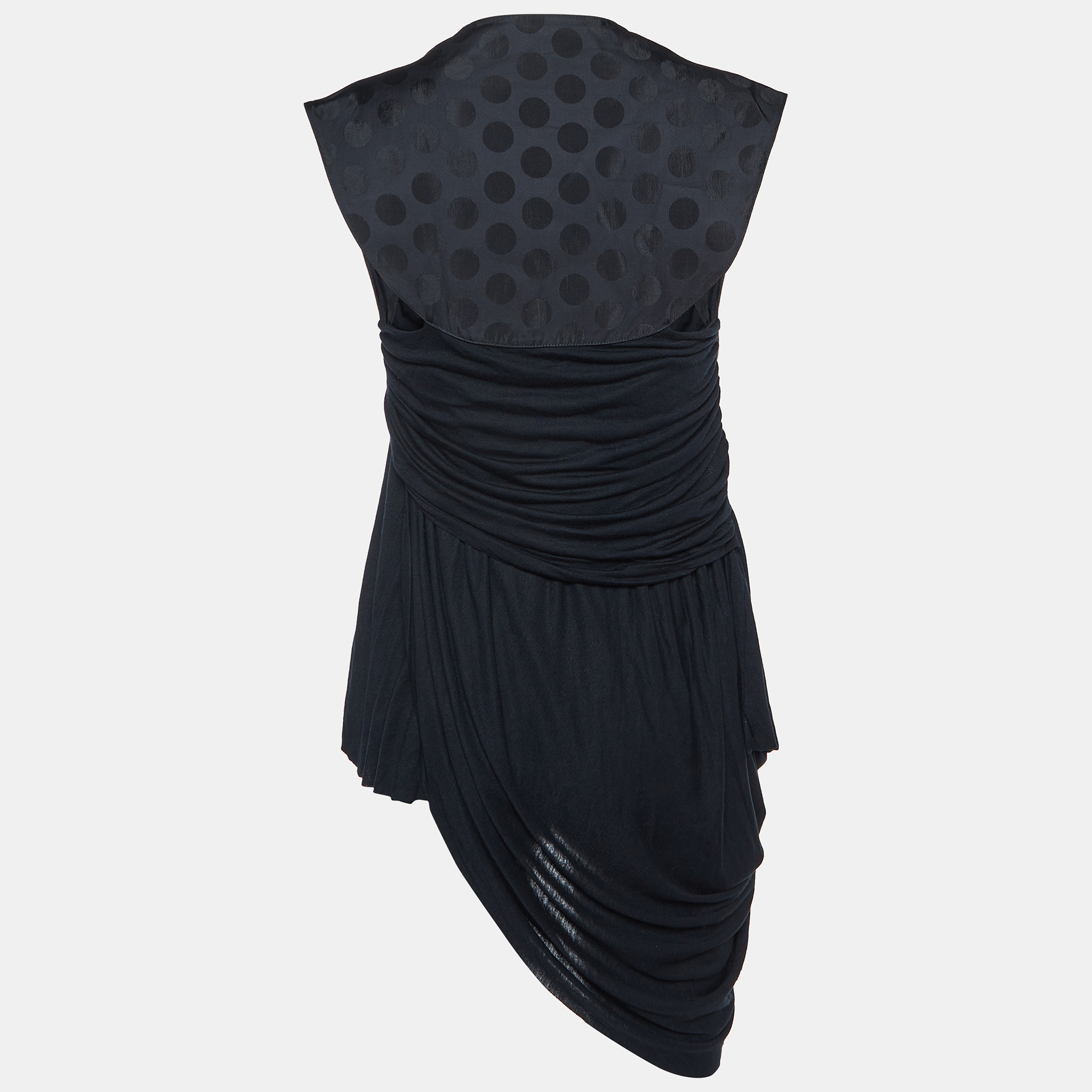 Givenchy Black Jersey And Silk Grommet Detail Asymmetric Top S