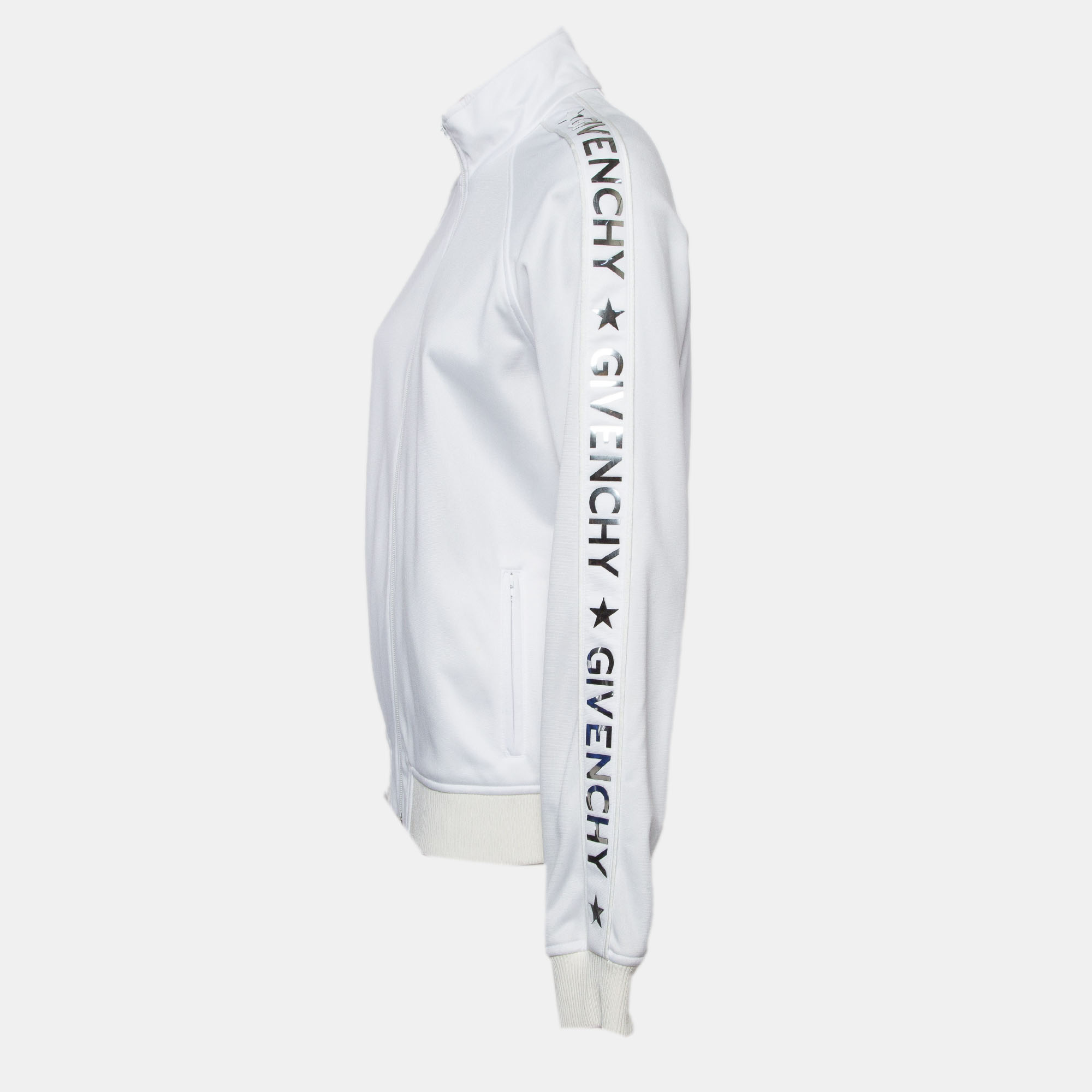 Givenchy White Metallic Logo Print Jersey Jacket L