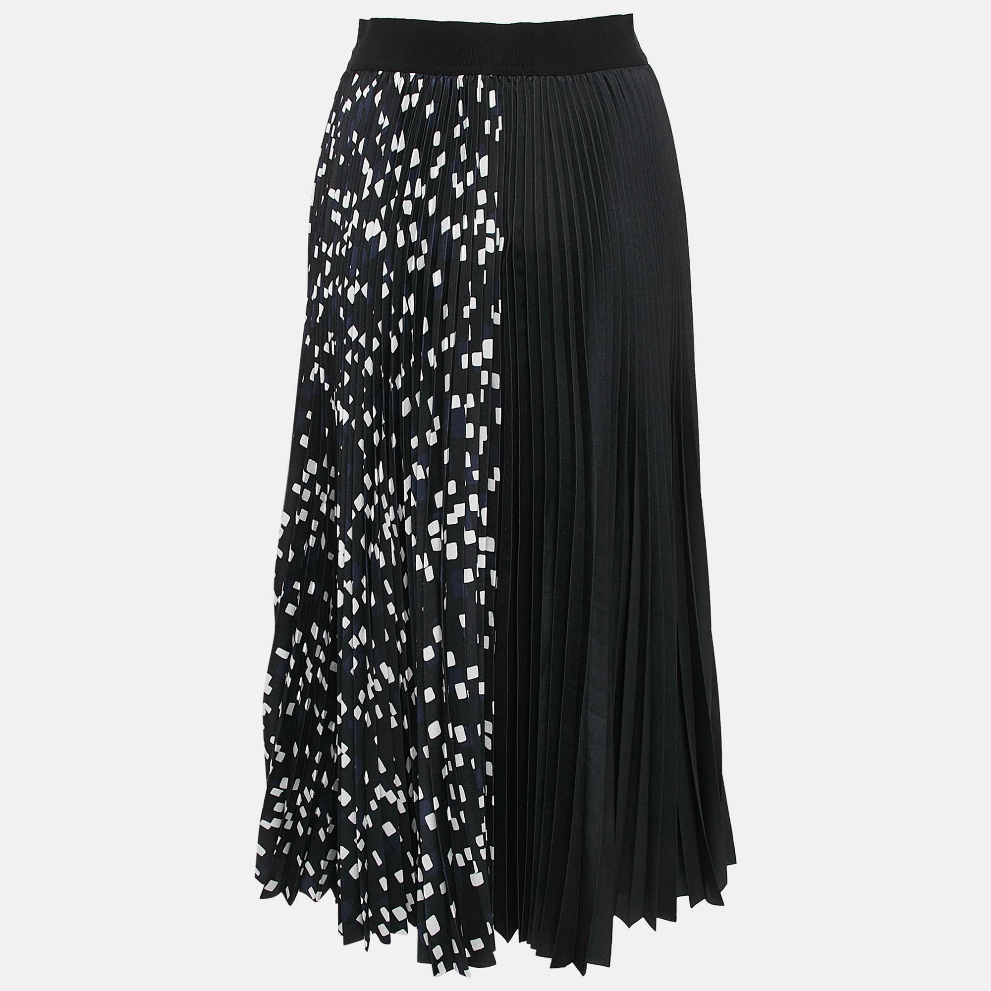 Givenchy Black Geometric Print Sateen Pleated Midi Skirt S