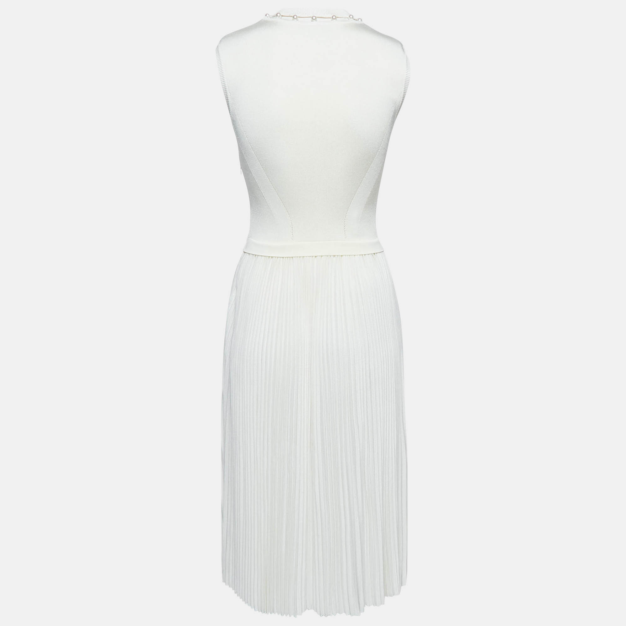 Givenchy Ivory Stretch Knit Pleated Midi Dress XS