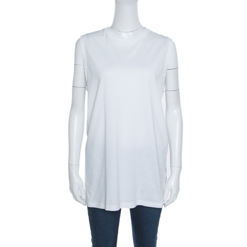 

Givenchy White Cotton Braid Printed Detail Sleeveless T Shirt