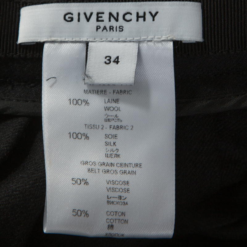 Givenchy Black Wool Contrast Bow Detail Pleated Skirt S