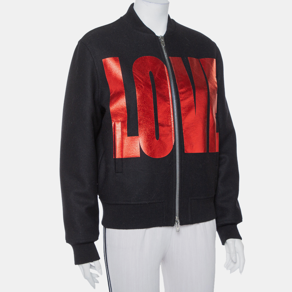 Givenchy Black Wool Love Printed Bomber Jacket M