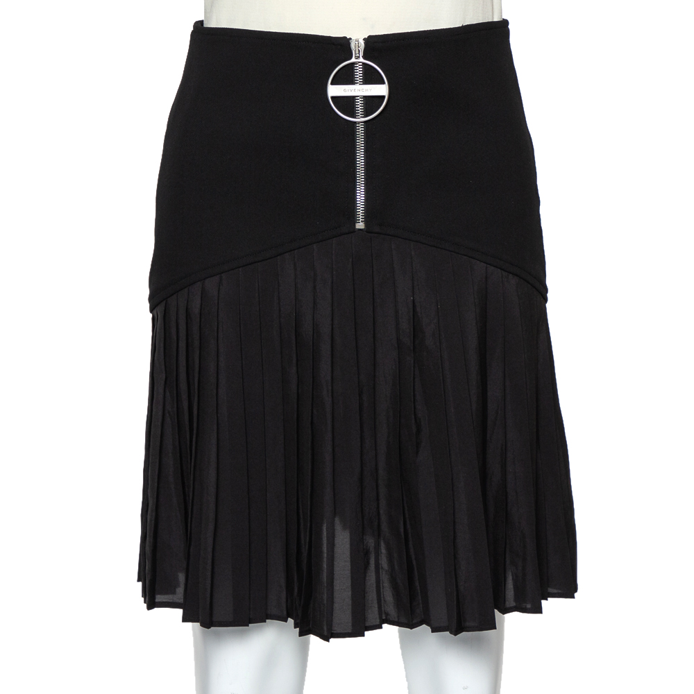 Givenchy Black Wool Pleated Detail Mini Skirt M