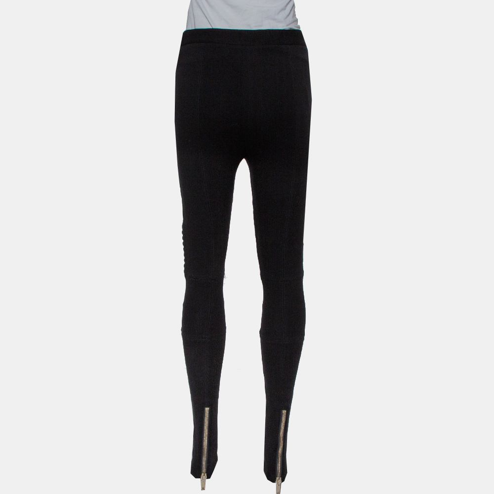 Givenchy Black Knit Quilted Paneled Zip Detail Leggings L