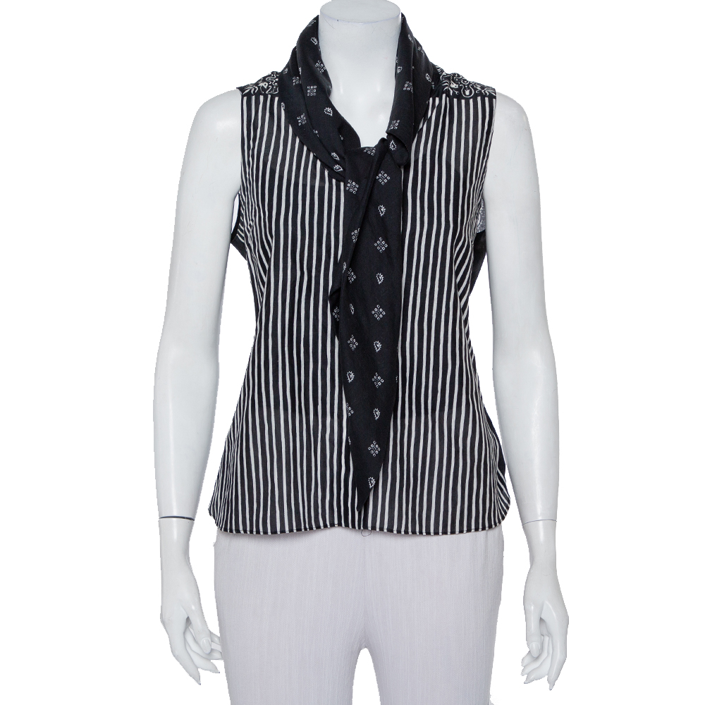 Givenchy Monochrome Multiprinted Cotton Oversized Collar Detail Sleeveless Shirt M