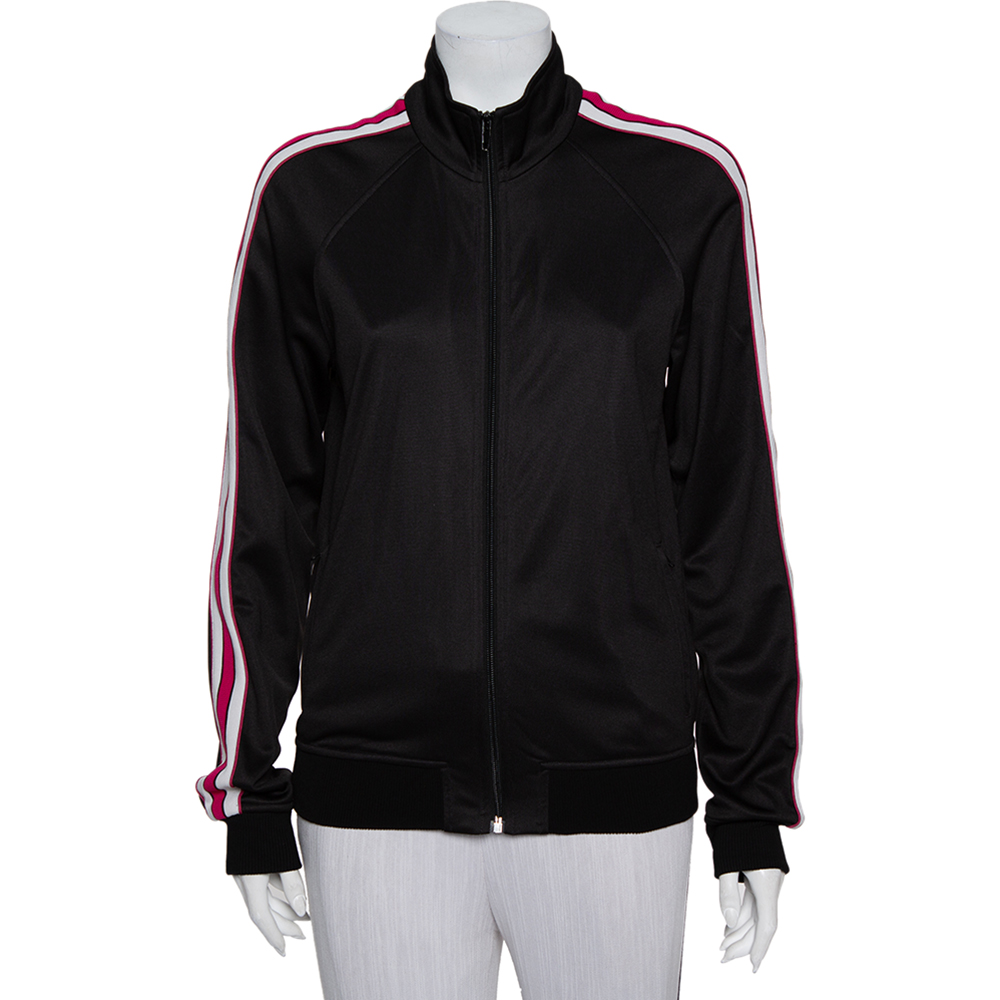 Givenchy Black/Pink Cotton Ticker Sleeve Zip Up Track Jacket M