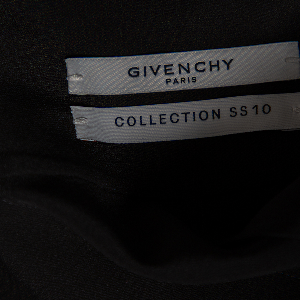 Givenchy Black Silk Sleeve Tie Detail Button Front Collarless Shirt M