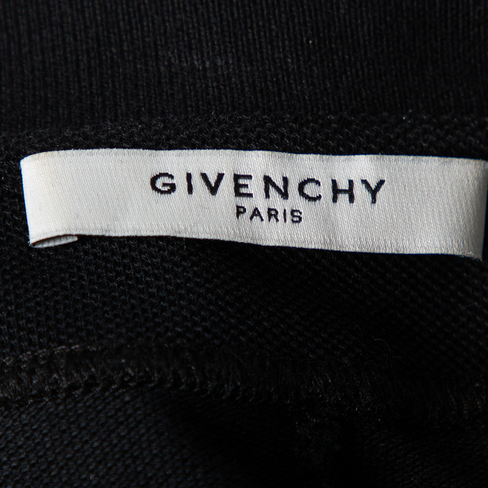 Givenchy Black Rottweiler Printed Cotton Pique Contrast Trimmed Polo T-Shirt M