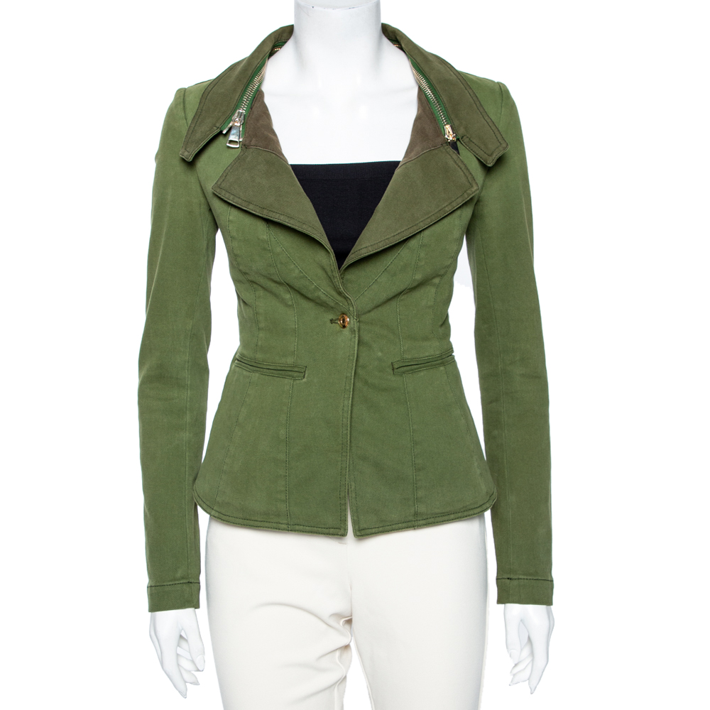 Givenchy olive green cotton detachable collar single breasted jacket m