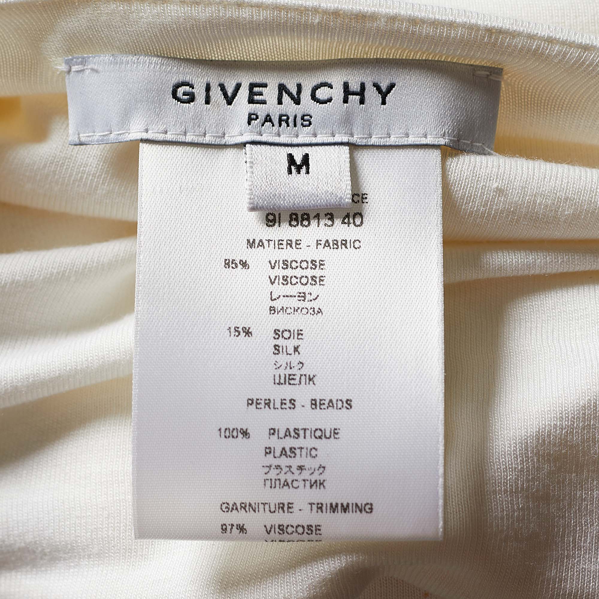 Givenchy Off-White Stretch Knit Beaded Chain Detail Draped Blouse M
