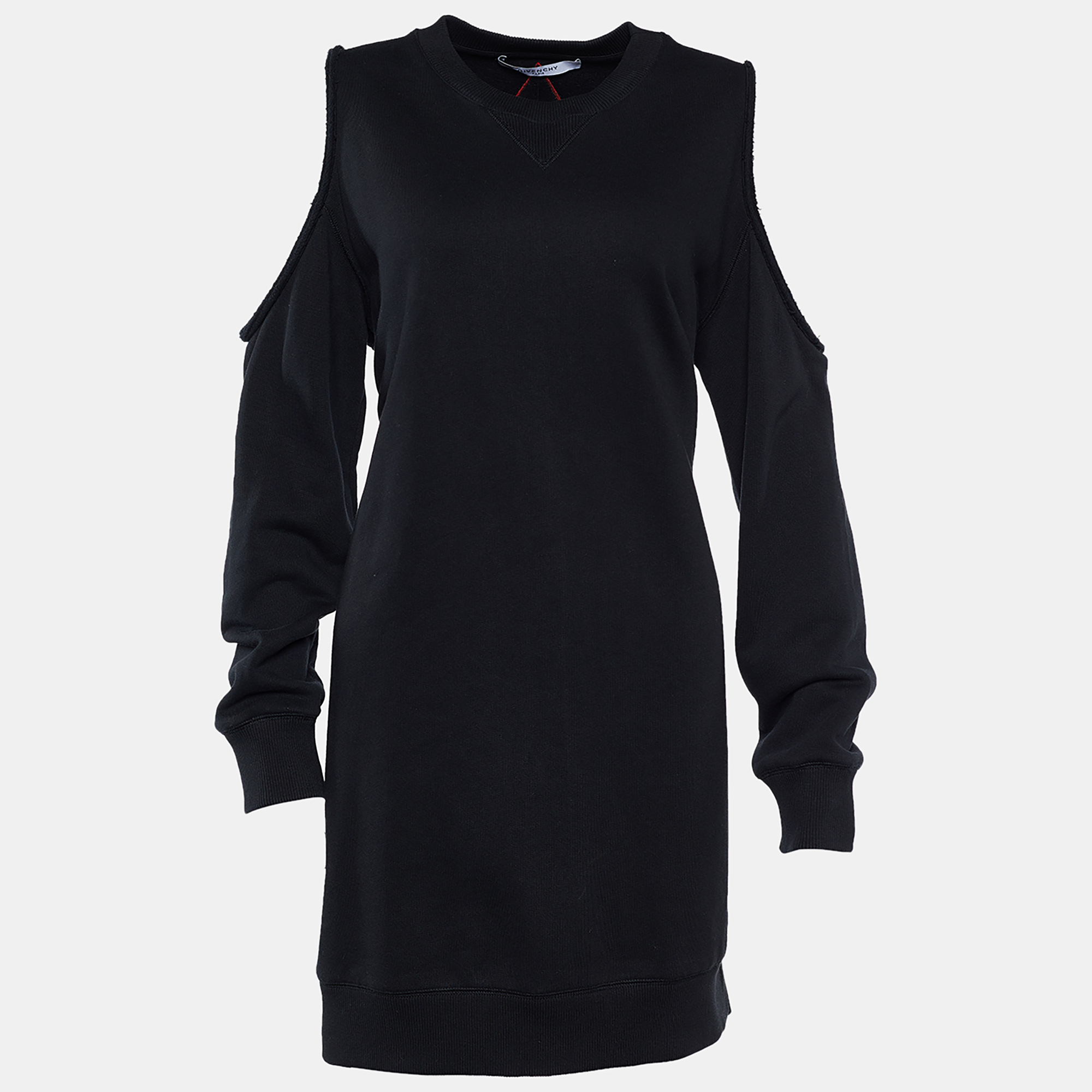 Givenchy Black Cotton Eye Embroidered Cold Shoulder Shift Dress M