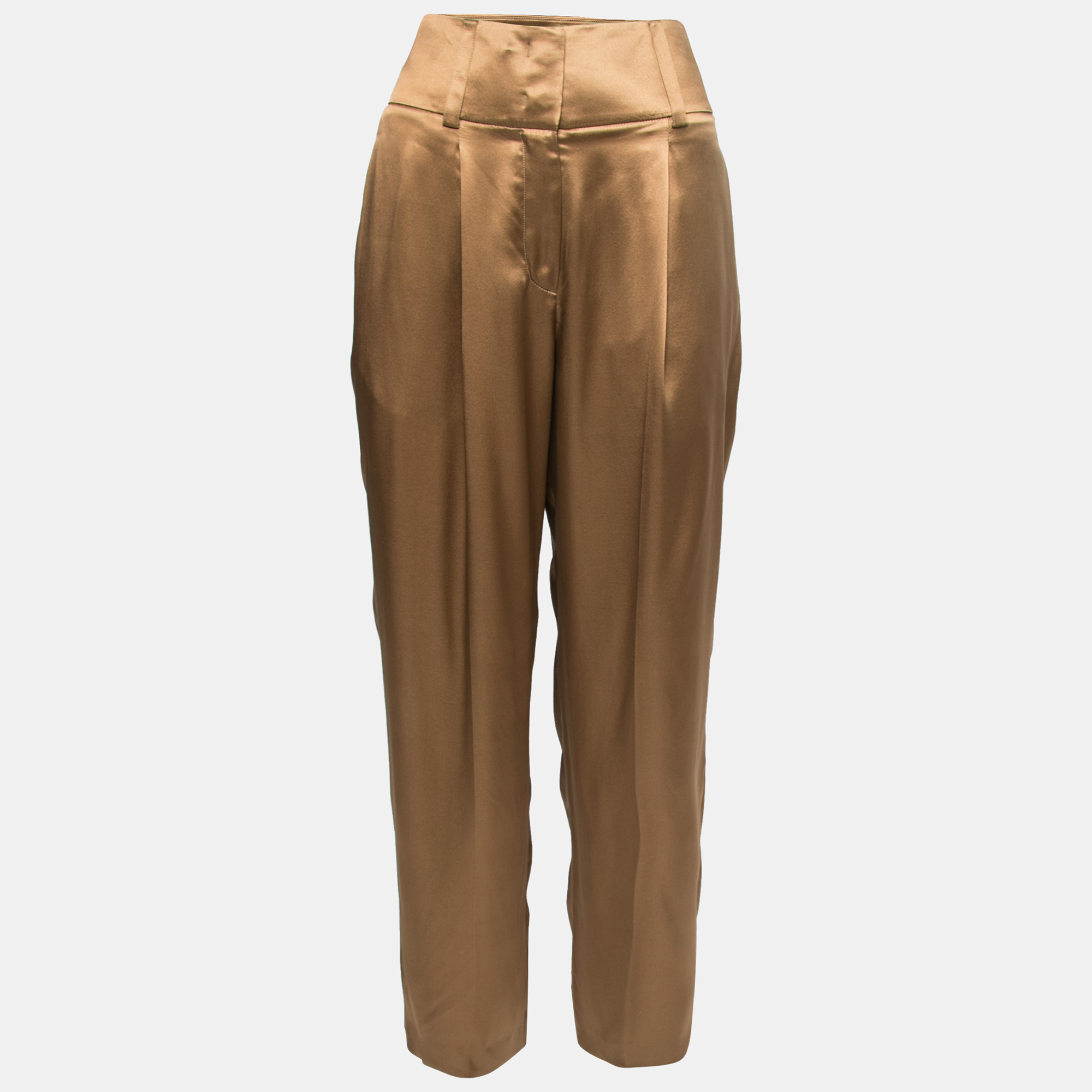 Givenchy brown silk satin pleated trousers m
