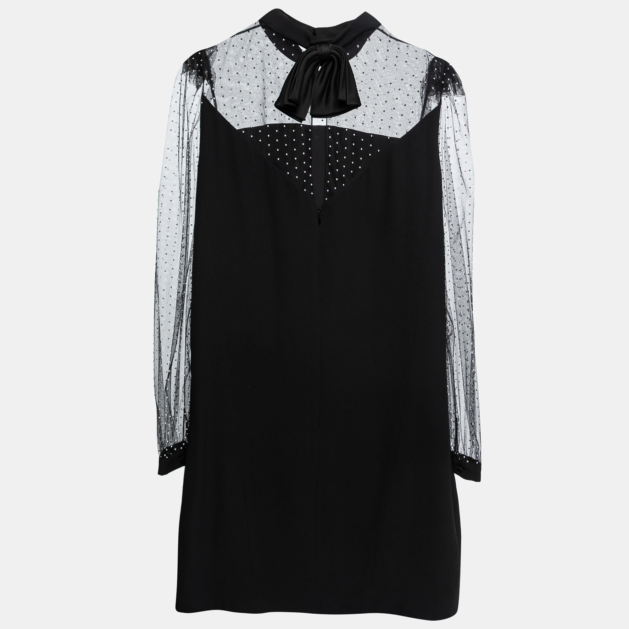 

Givenchy Black Crepe & Beaded Tulle Tie-Back Midi Dress