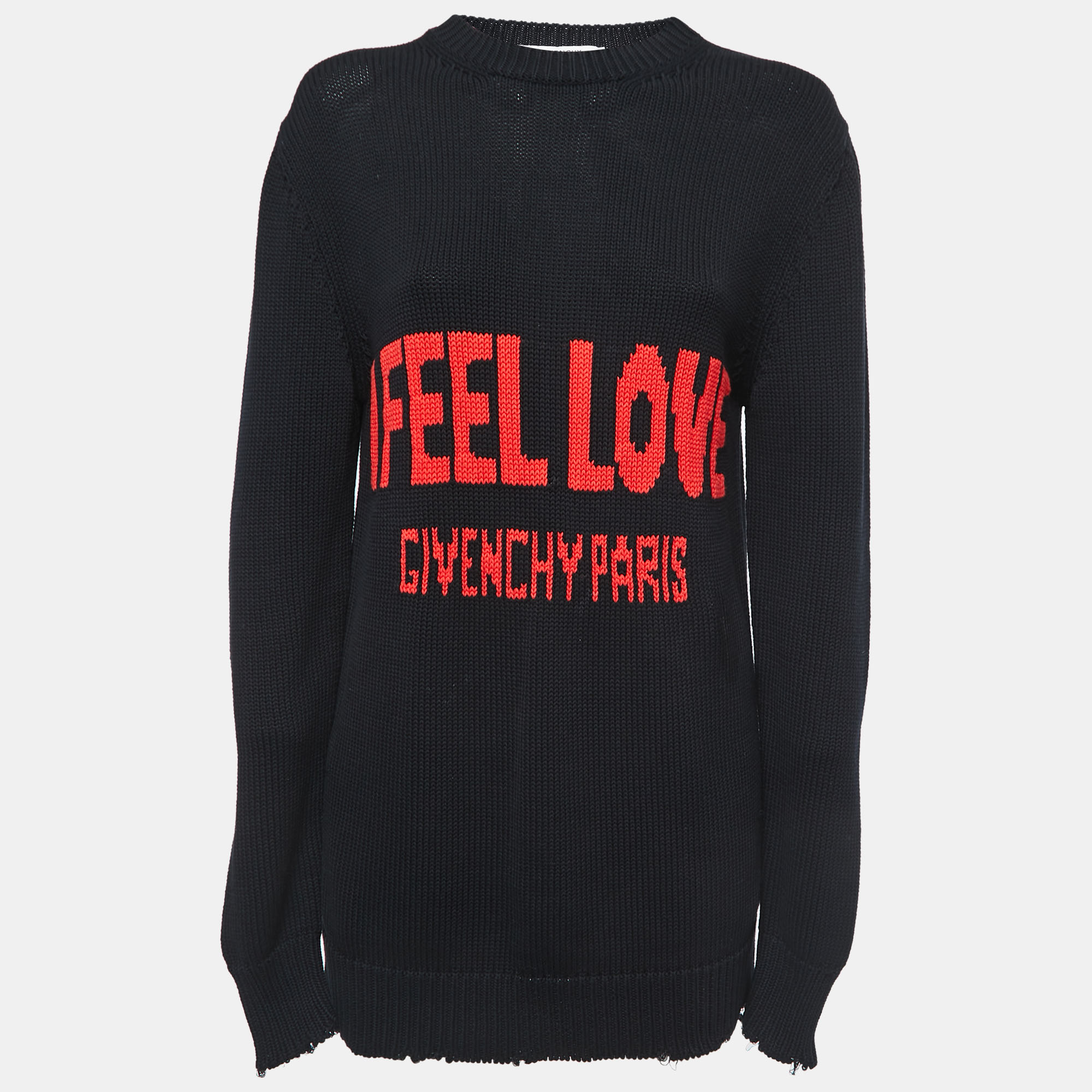 Givenchy Black I Feel Love Cotton Knit Crew Neck Jumper S