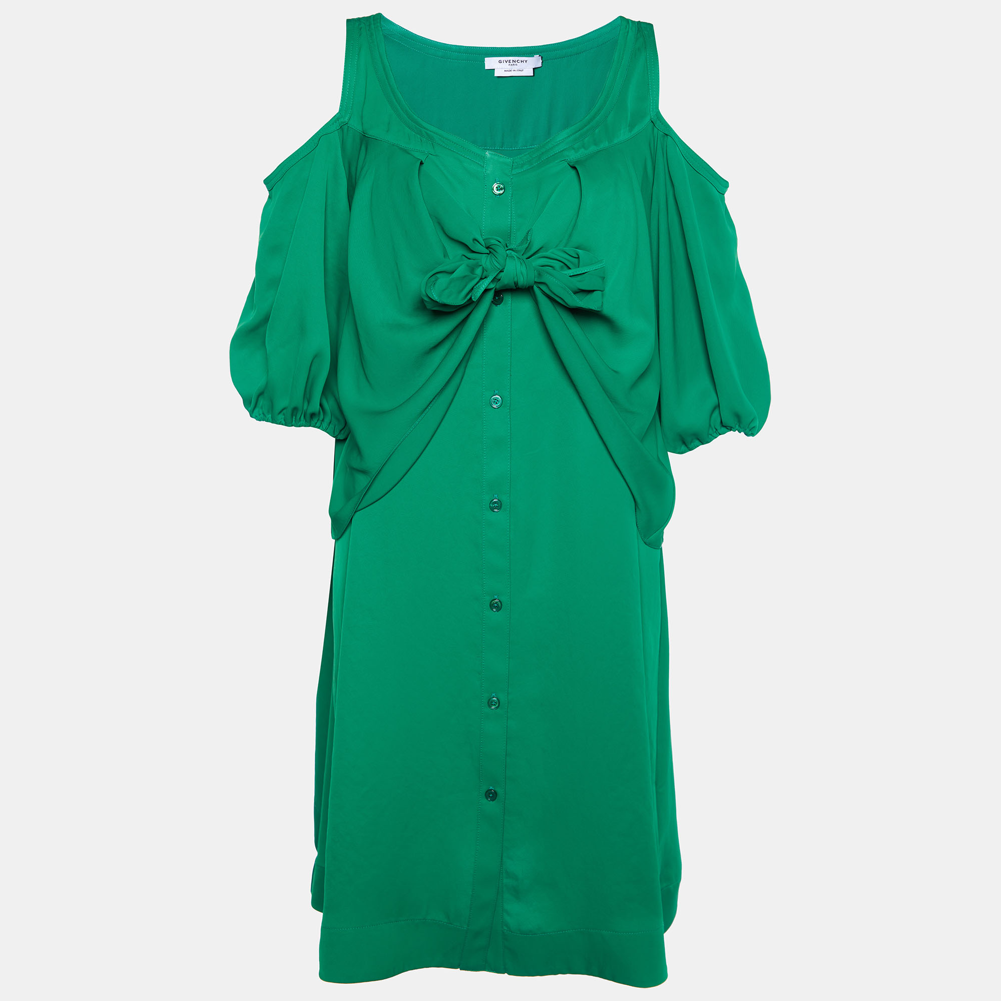 Givenchy Green Georgette Cut Shoulder Detail Mini Dress L